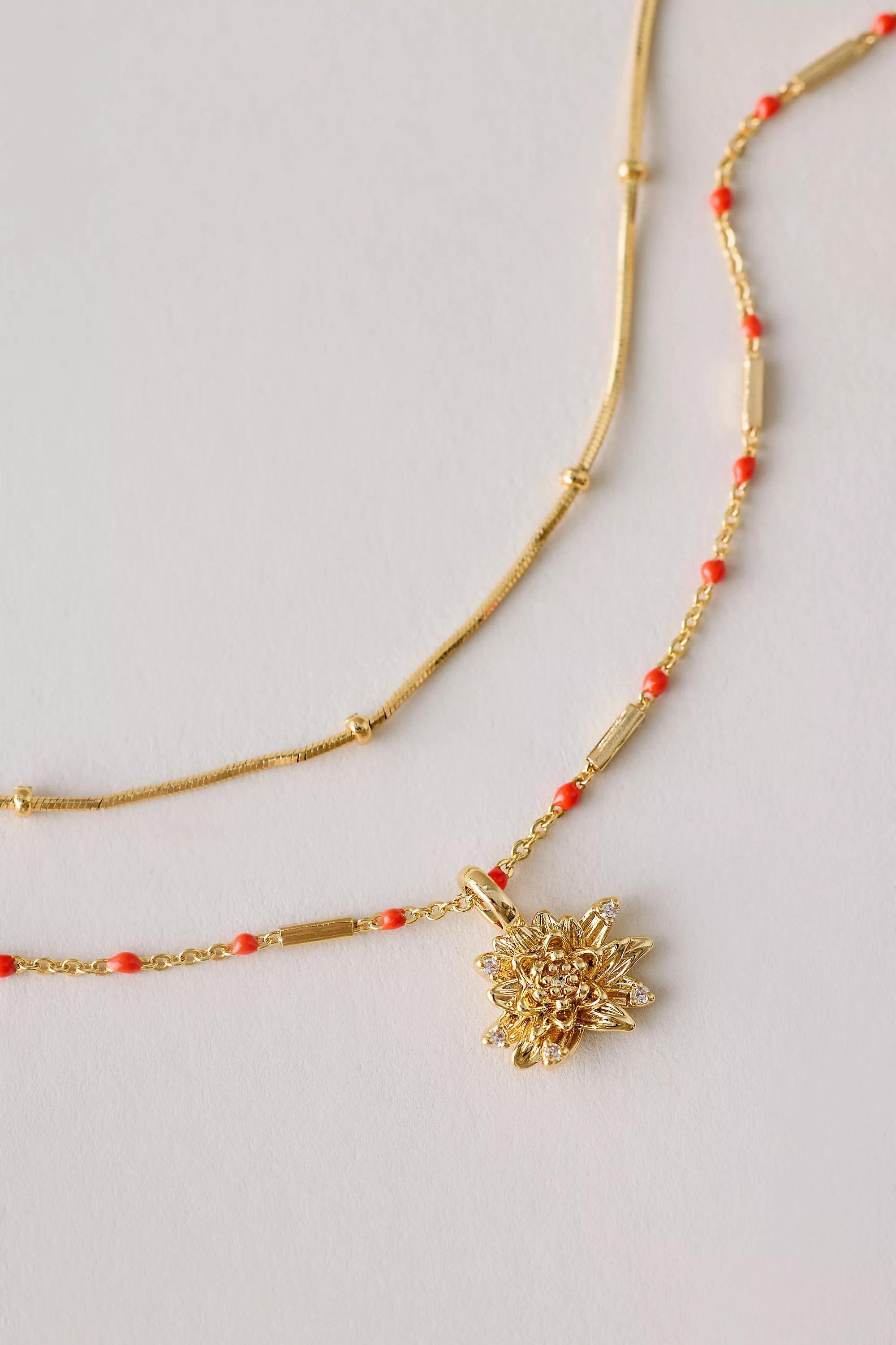 July Gold-Plated Birth Flower Layered Necklace Gold, Multicolour, medium
