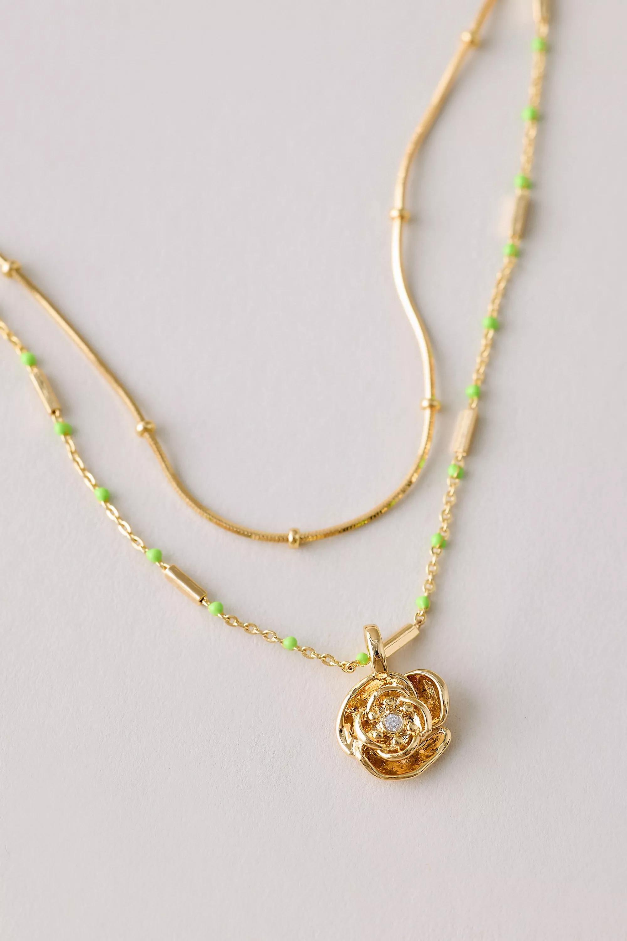 August Gold-Plated Birth Flower Layered Necklace Gold, A501_0828, large image number 0