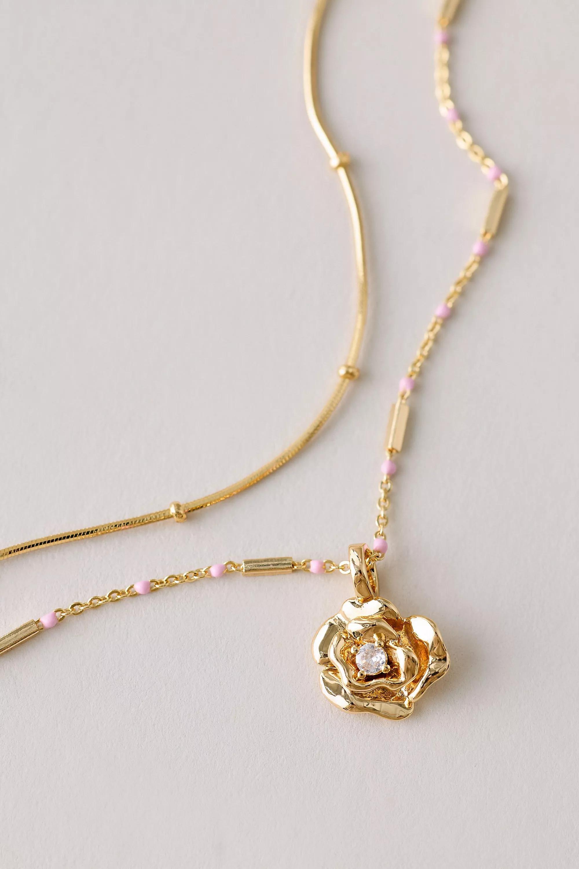 October Gold-Plated Birth Flower Layered Necklace Gold, A501_0830, large image number 0