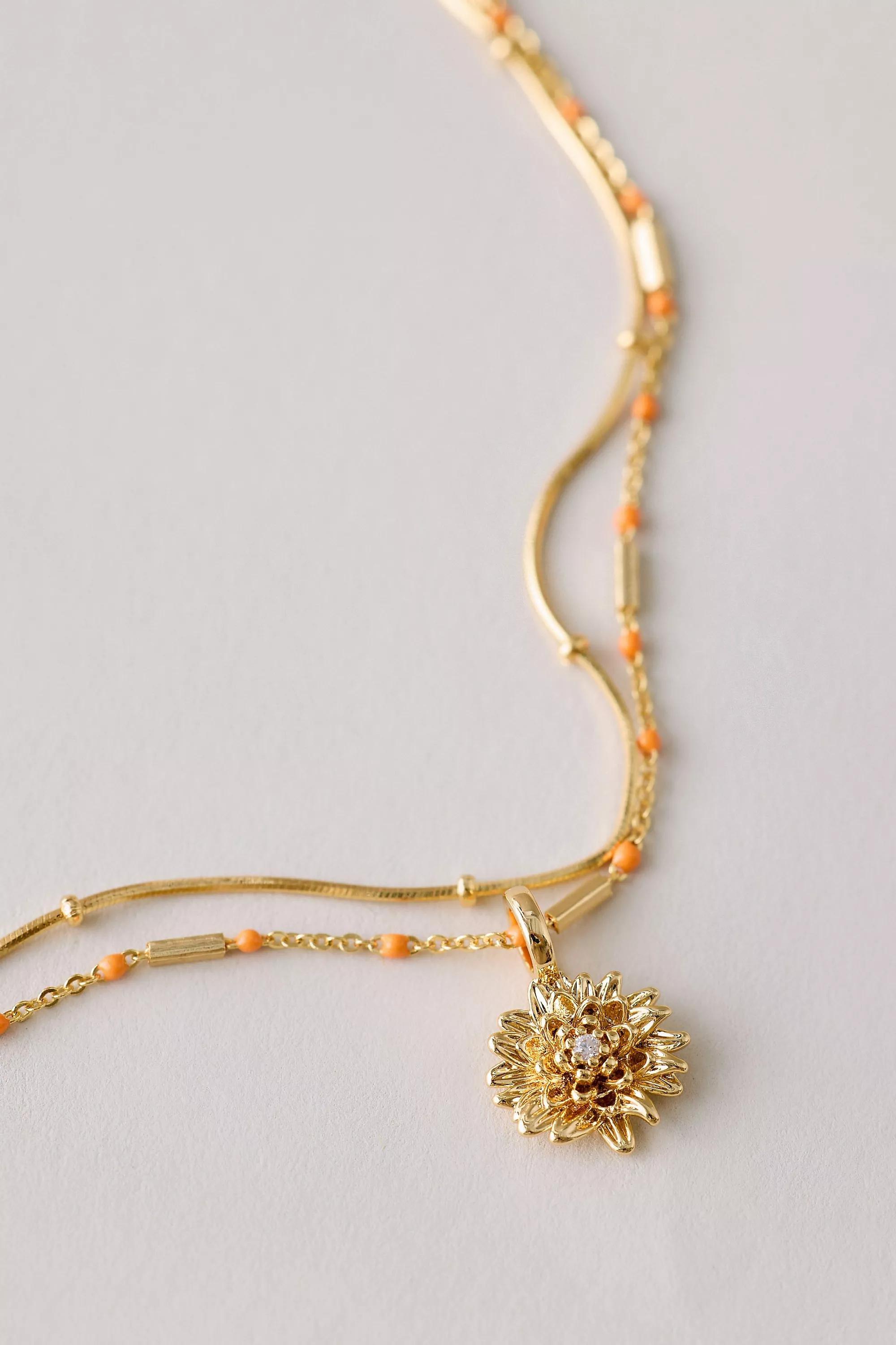 November Gold-Plated Birth Flower Layered Necklace, A501_0831, medium