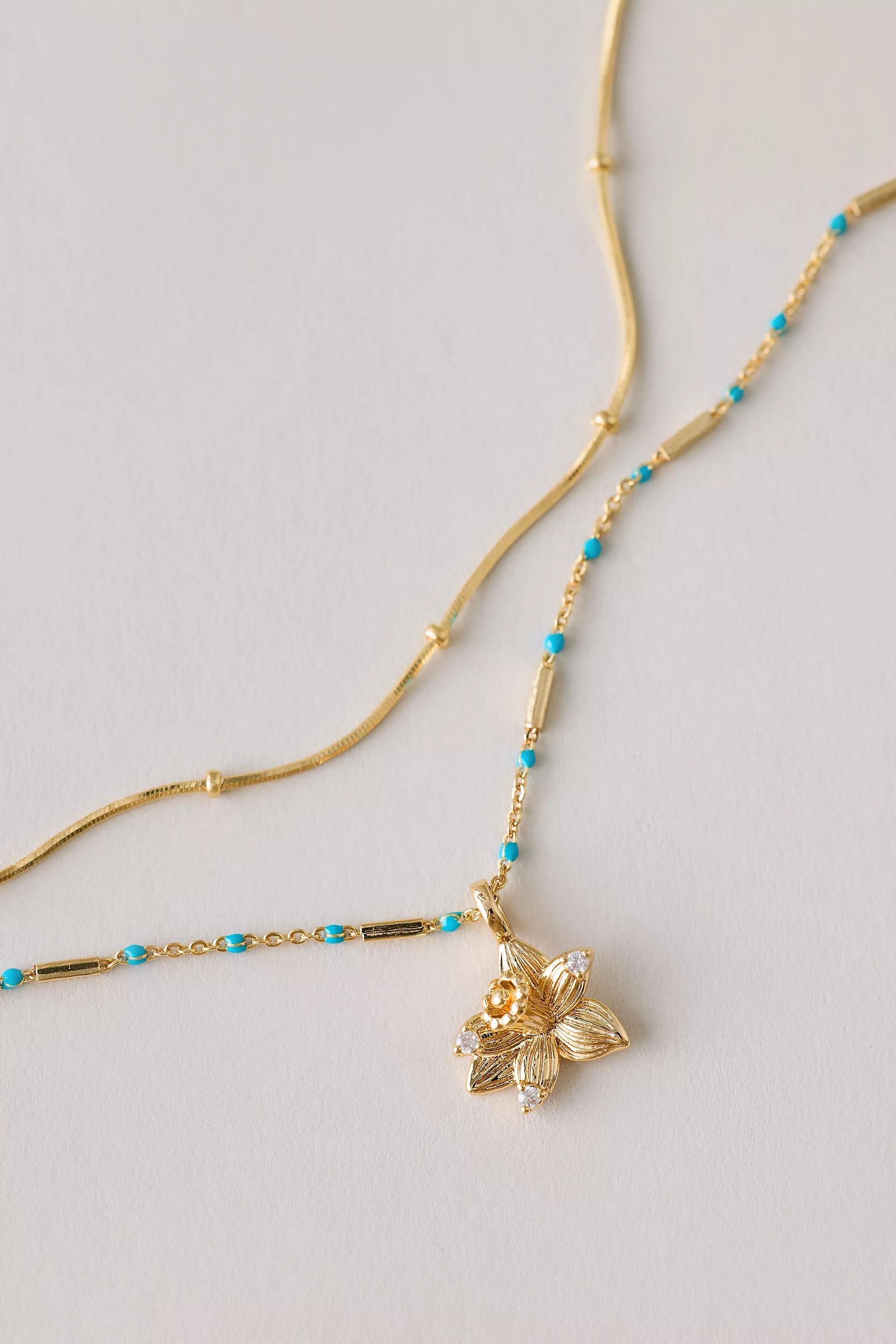 December Gold-Plated Birth Flower Layered Necklace Gold, A501_0832, medium