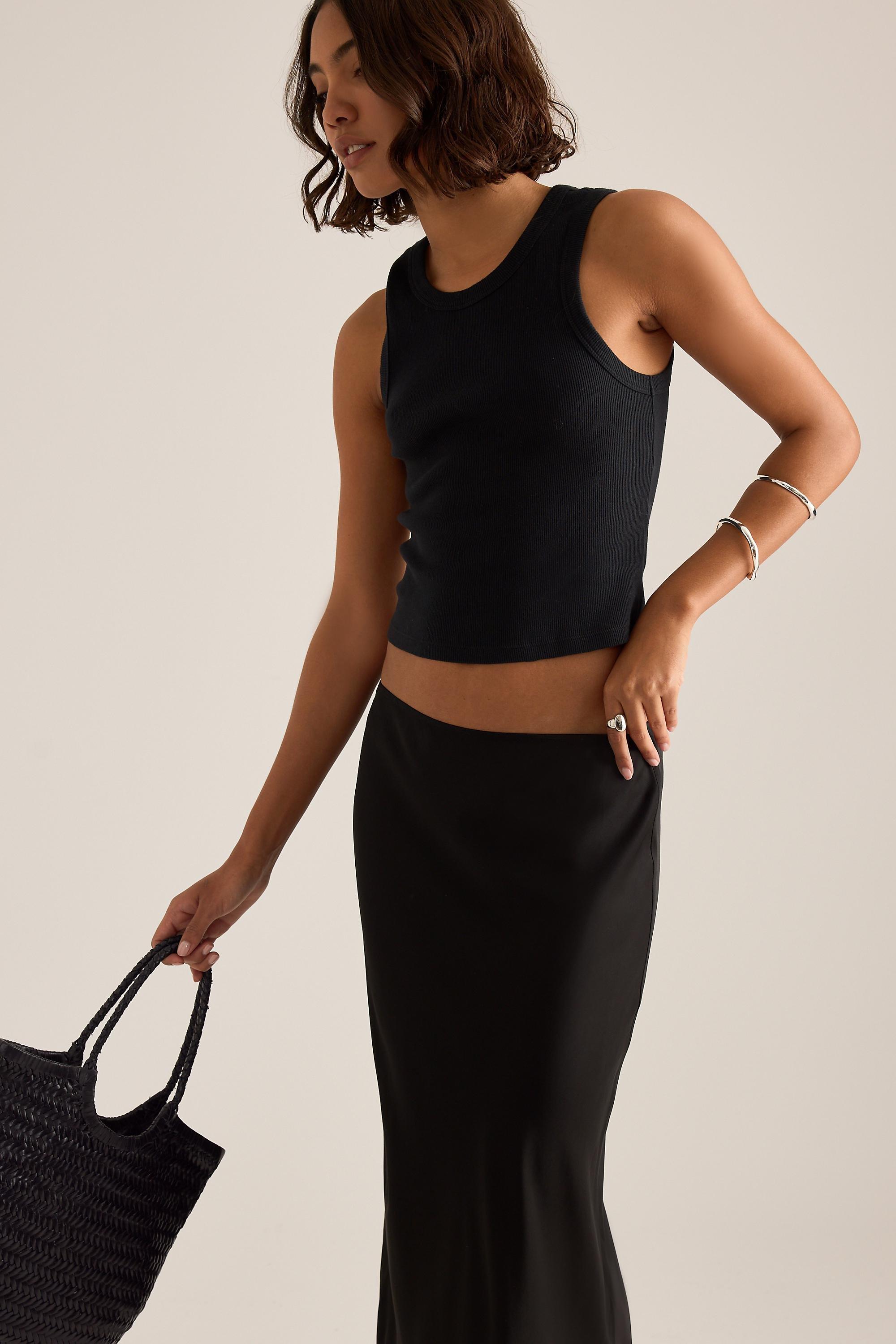 By Anthropologie Lace Trim Bias Midi Slip Skirt, Black, Black, large image number 4