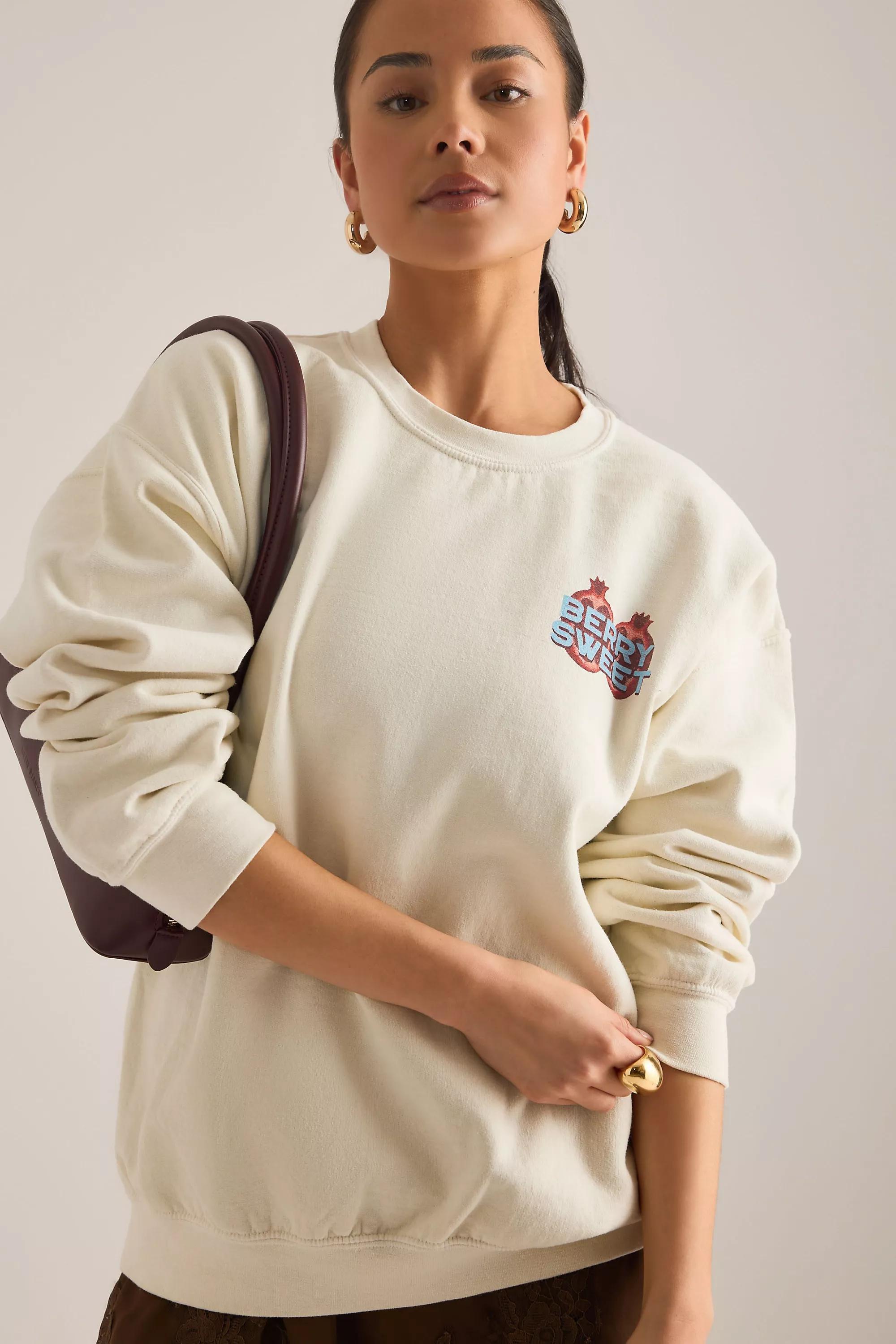 By Anthropologie Pomegranate Graphic Sweatshirt, White, Cream, large image number 0