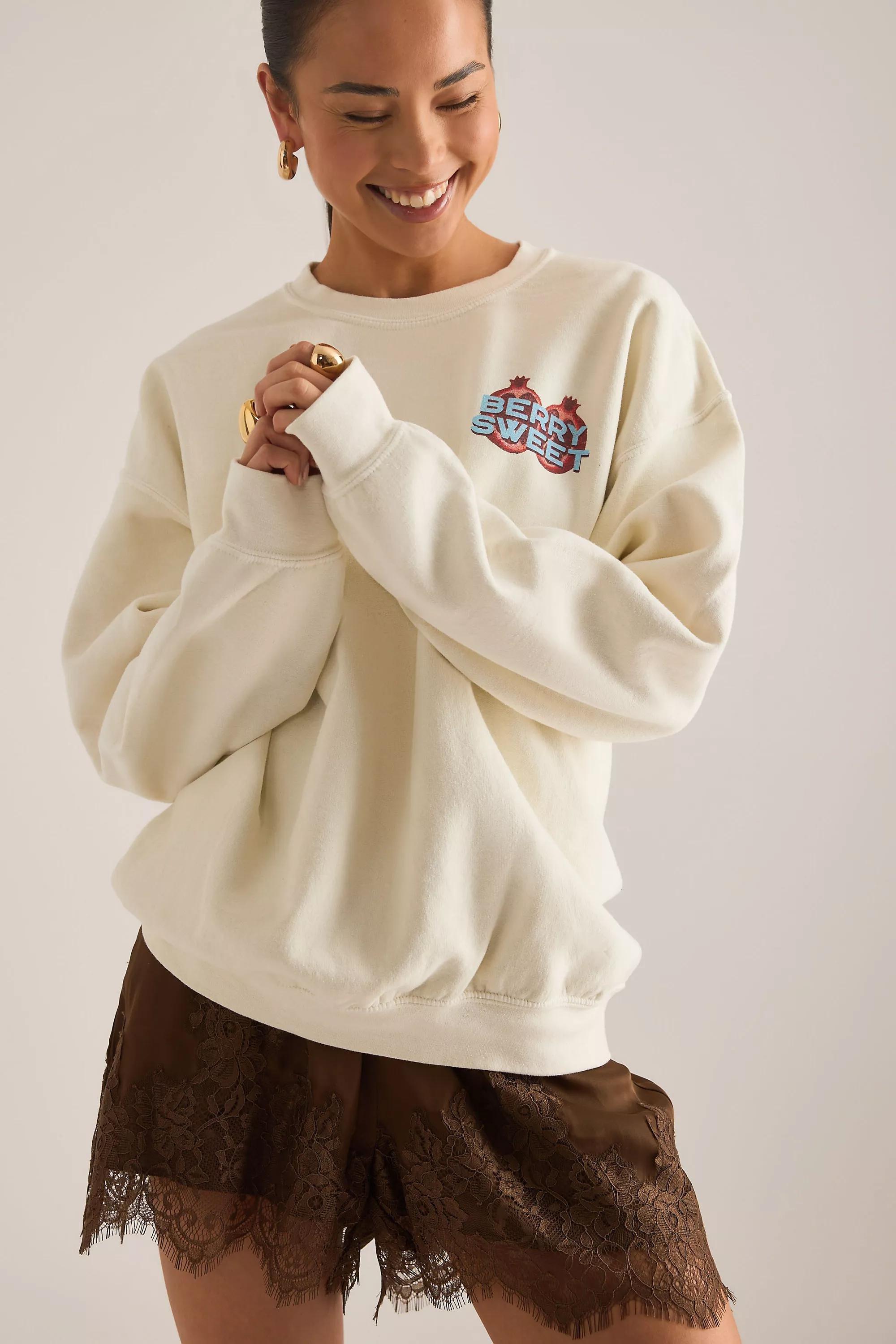 By Anthropologie Pomegranate Graphic Sweatshirt, White, Cream, large image number 2