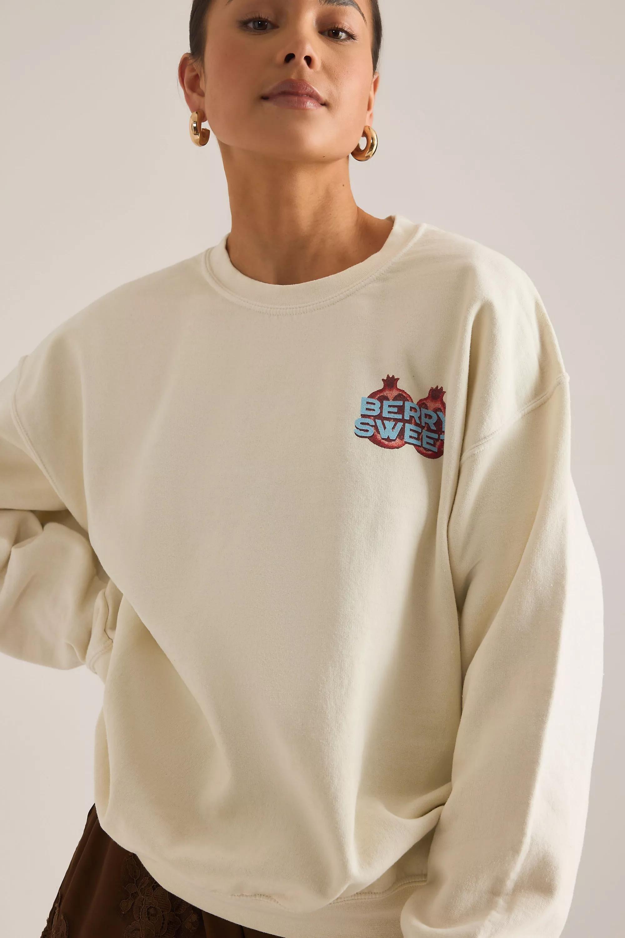 By Anthropologie Pomegranate Graphic Sweatshirt, White, Cream, large image number 4