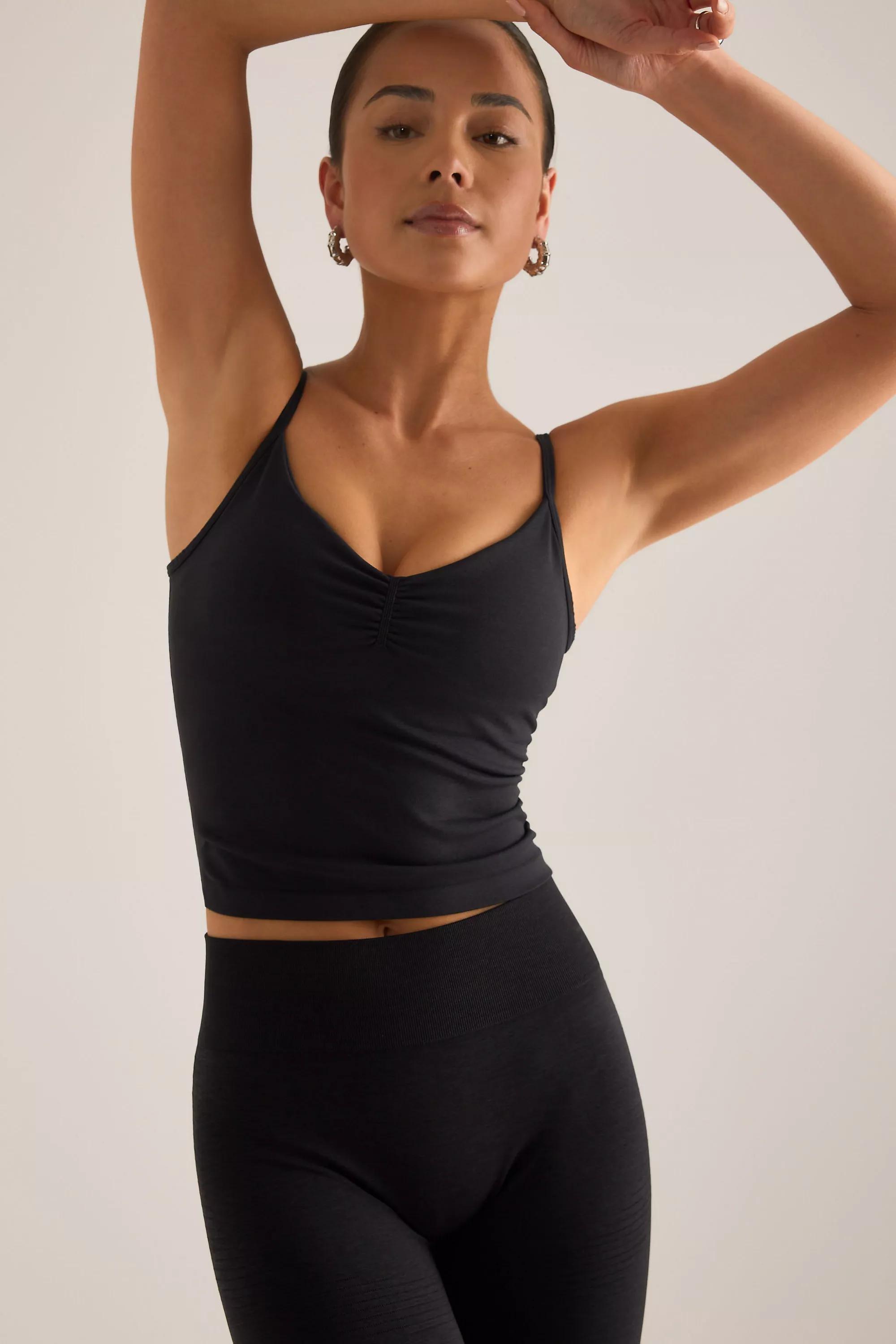 Tala Sculpt Seamless Ruched Vest Top, Black, Black, medium