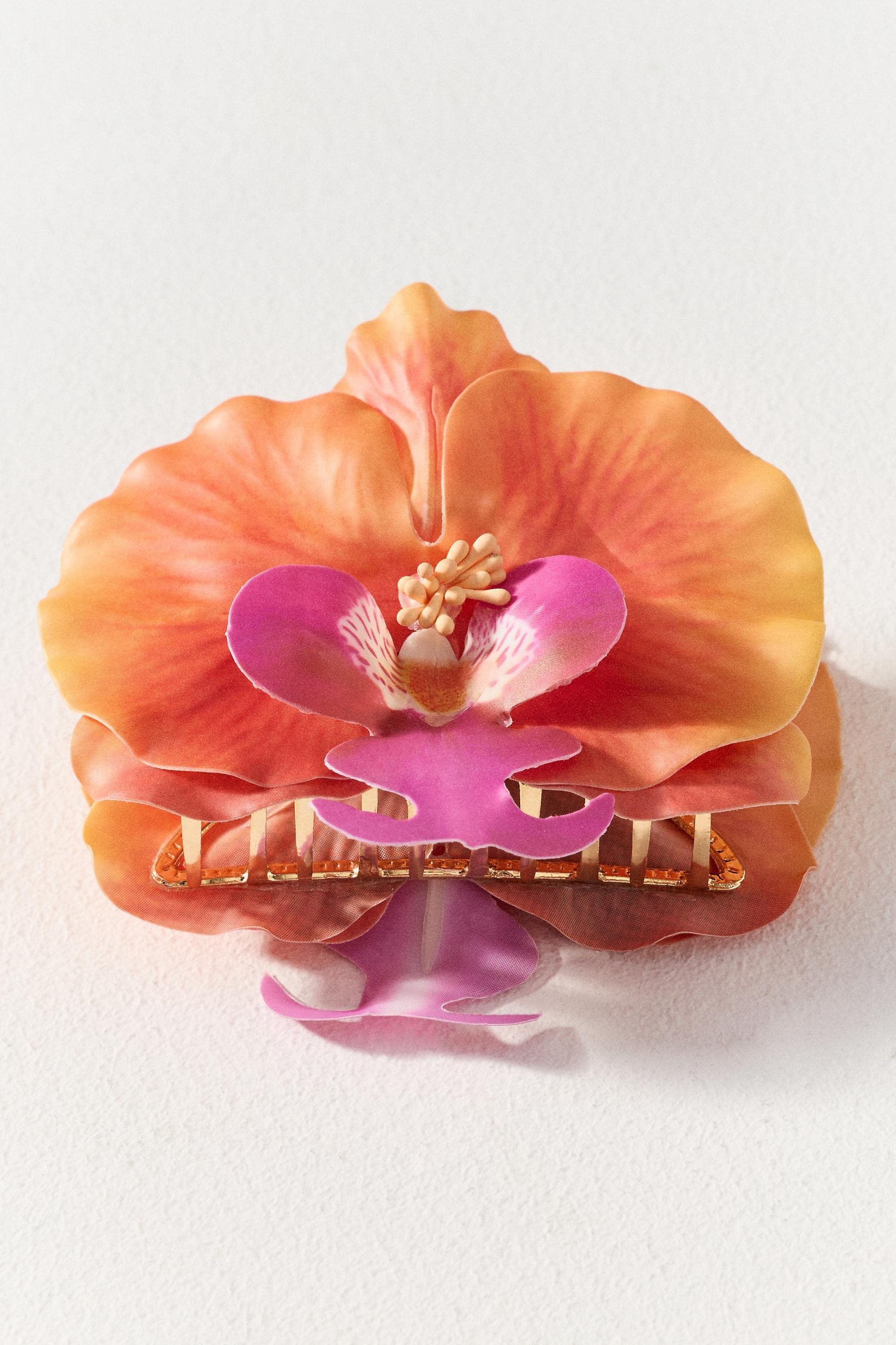 Lotus Flower Hair Claw Clip, Orange, Orange, large image number 0