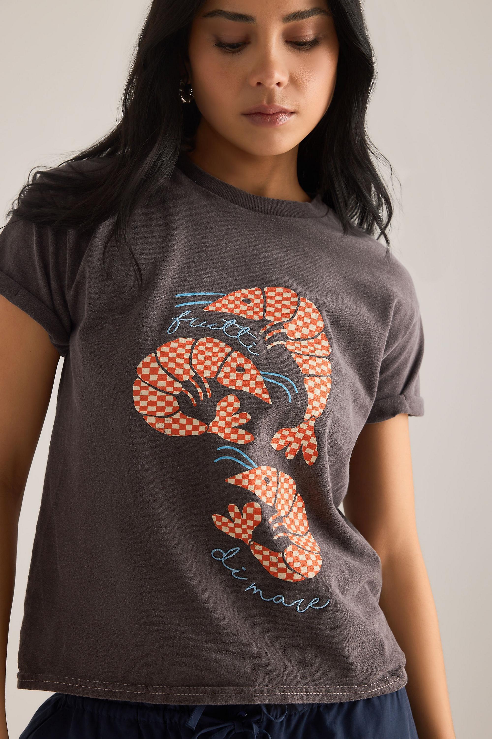 By Anthropologie Prawn Embroidered Baby T-Shirt, Brown, A501_0021, large image number 0