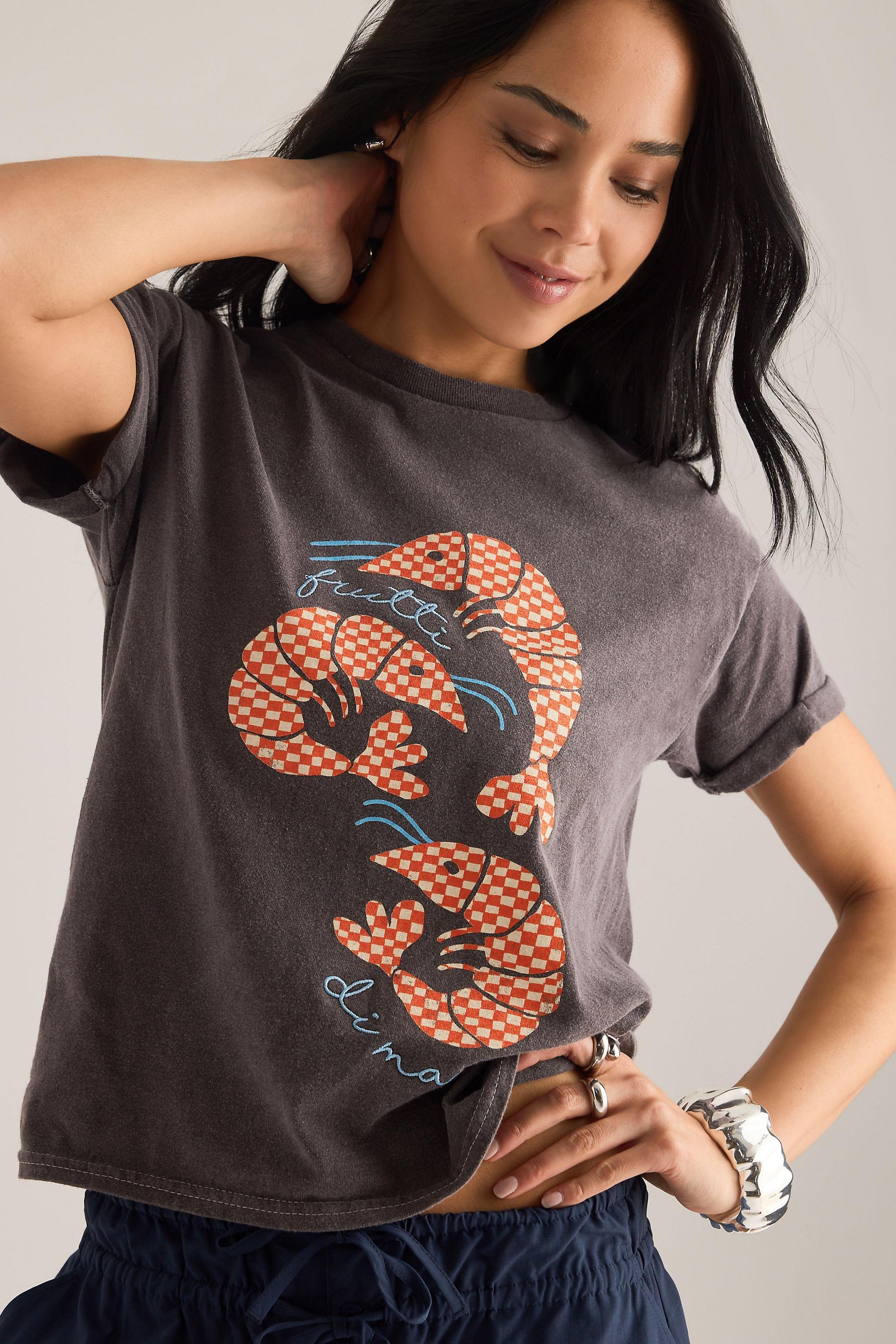 By Anthropologie Prawn Embroidered Baby T-Shirt, Brown, A501_0021, large image number 2