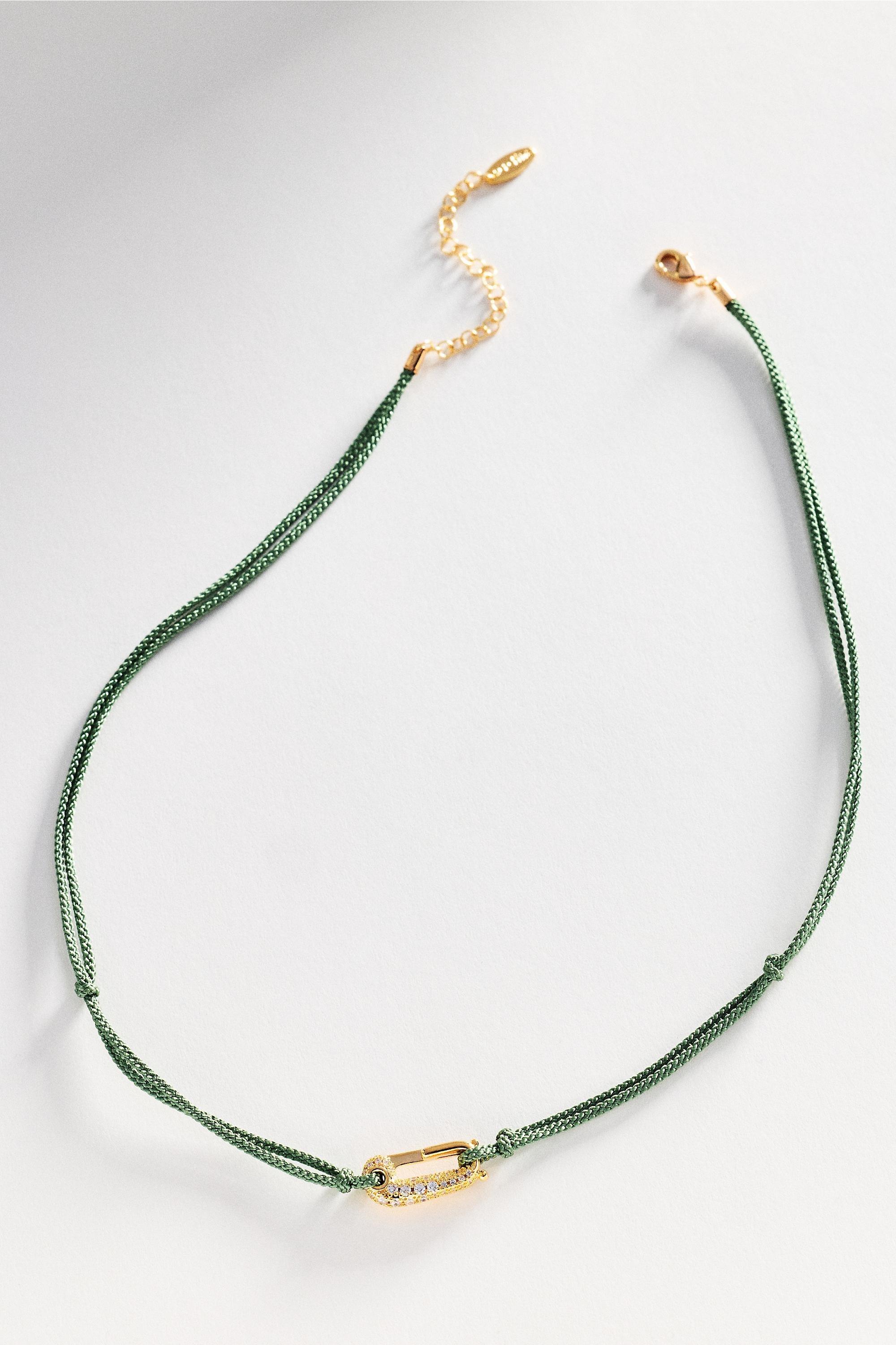 Corded Crystal Carabiner Necklace, Green, Green, large image number 0