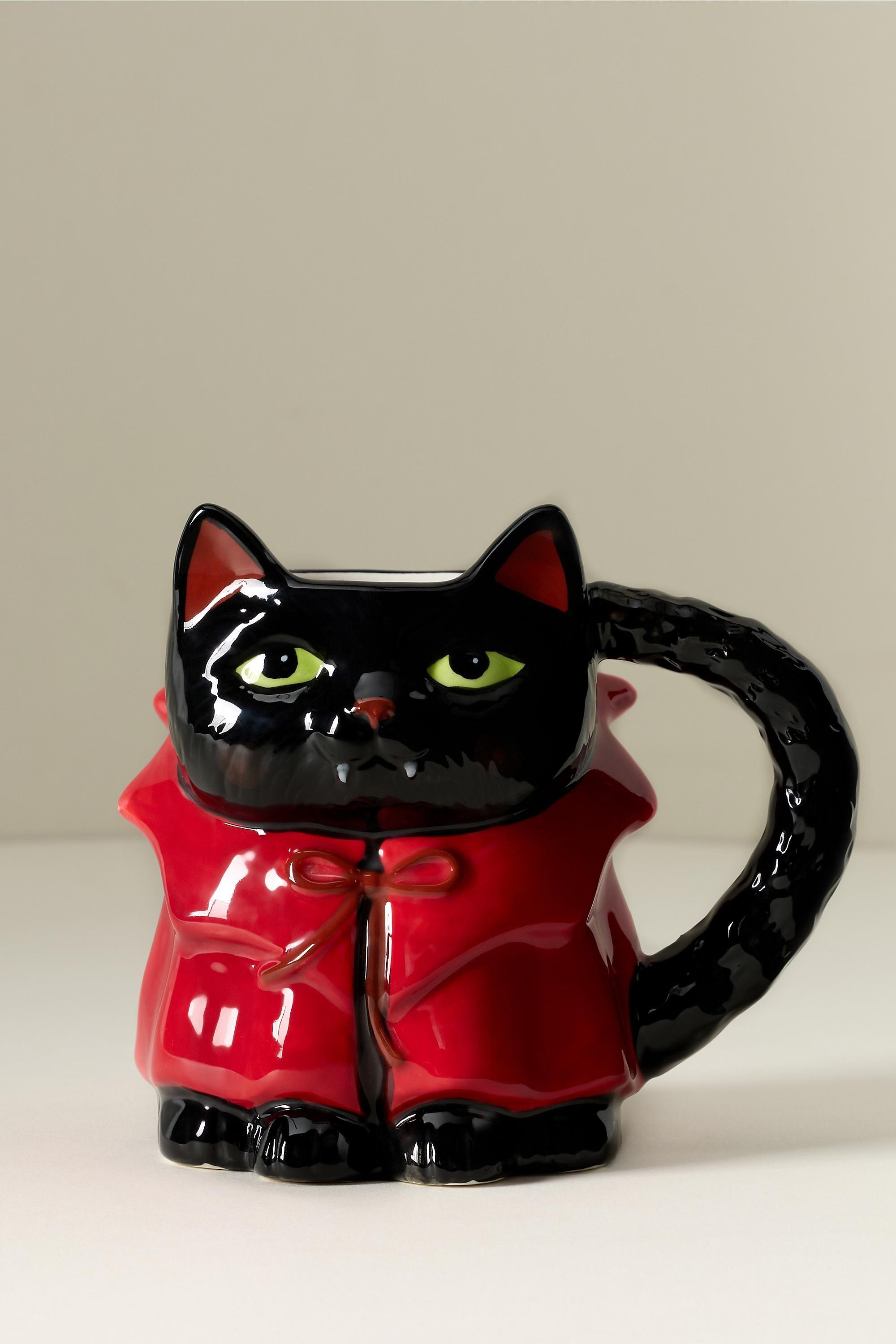 Peluche Halloween Stoneware Cat Mug, Red, Black, medium