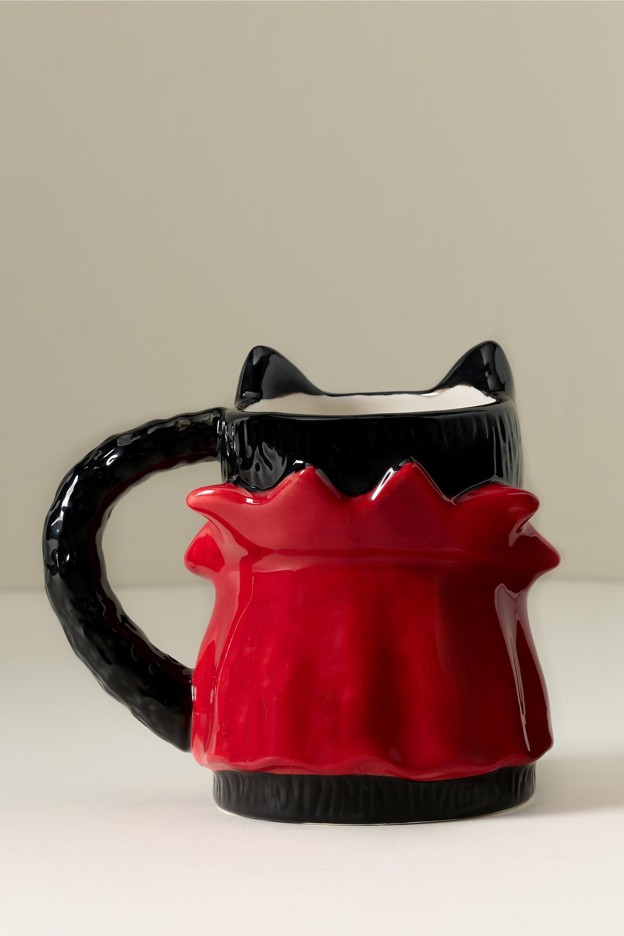 Peluche Halloween Stoneware Cat Mug, Red, Black, large image number 3