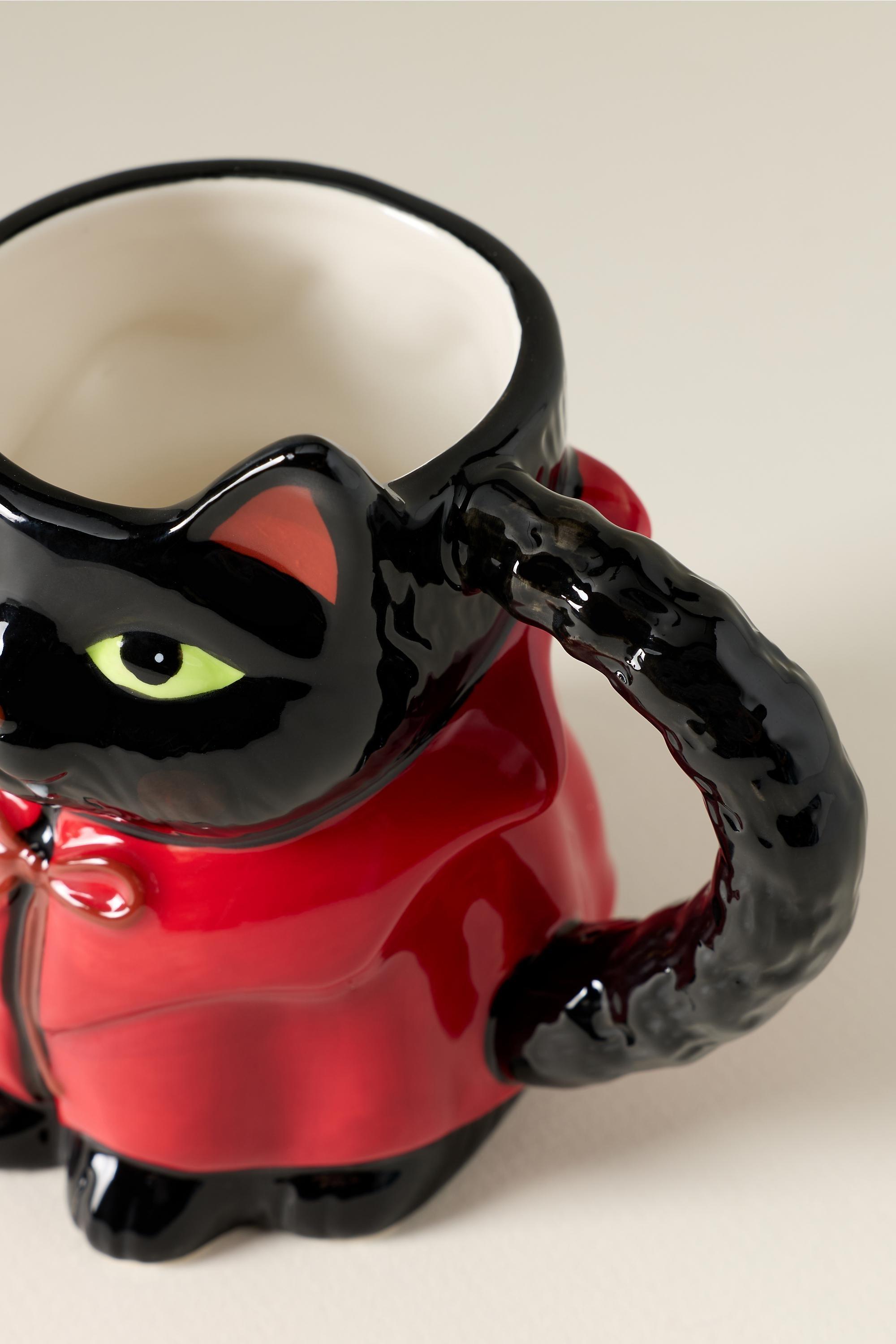 Peluche Halloween Stoneware Cat Mug, Red, Black, large image number 4