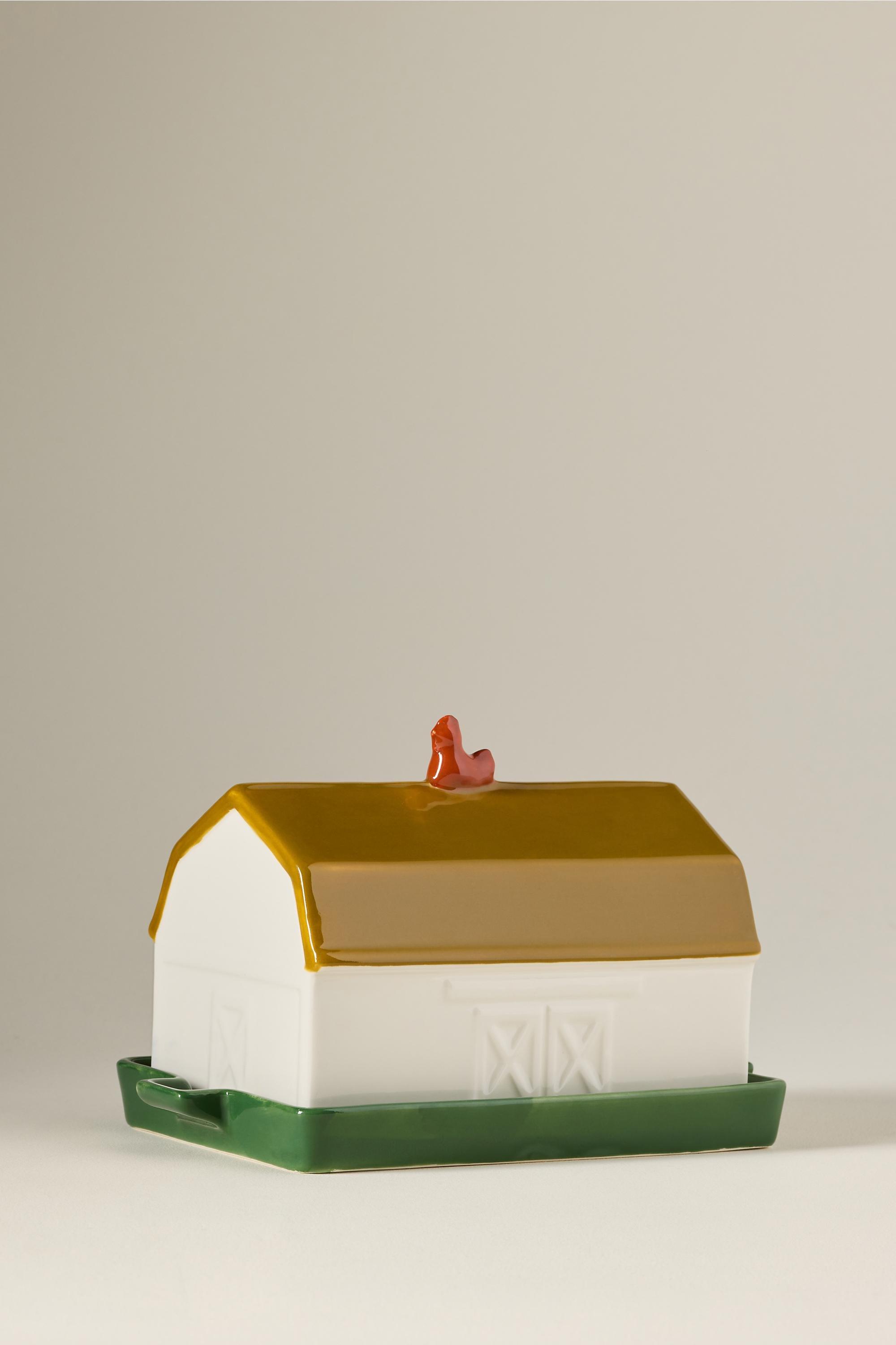 Molly Yeh Stoneware Barn Butter Dish, Multicolour, Yellow, medium