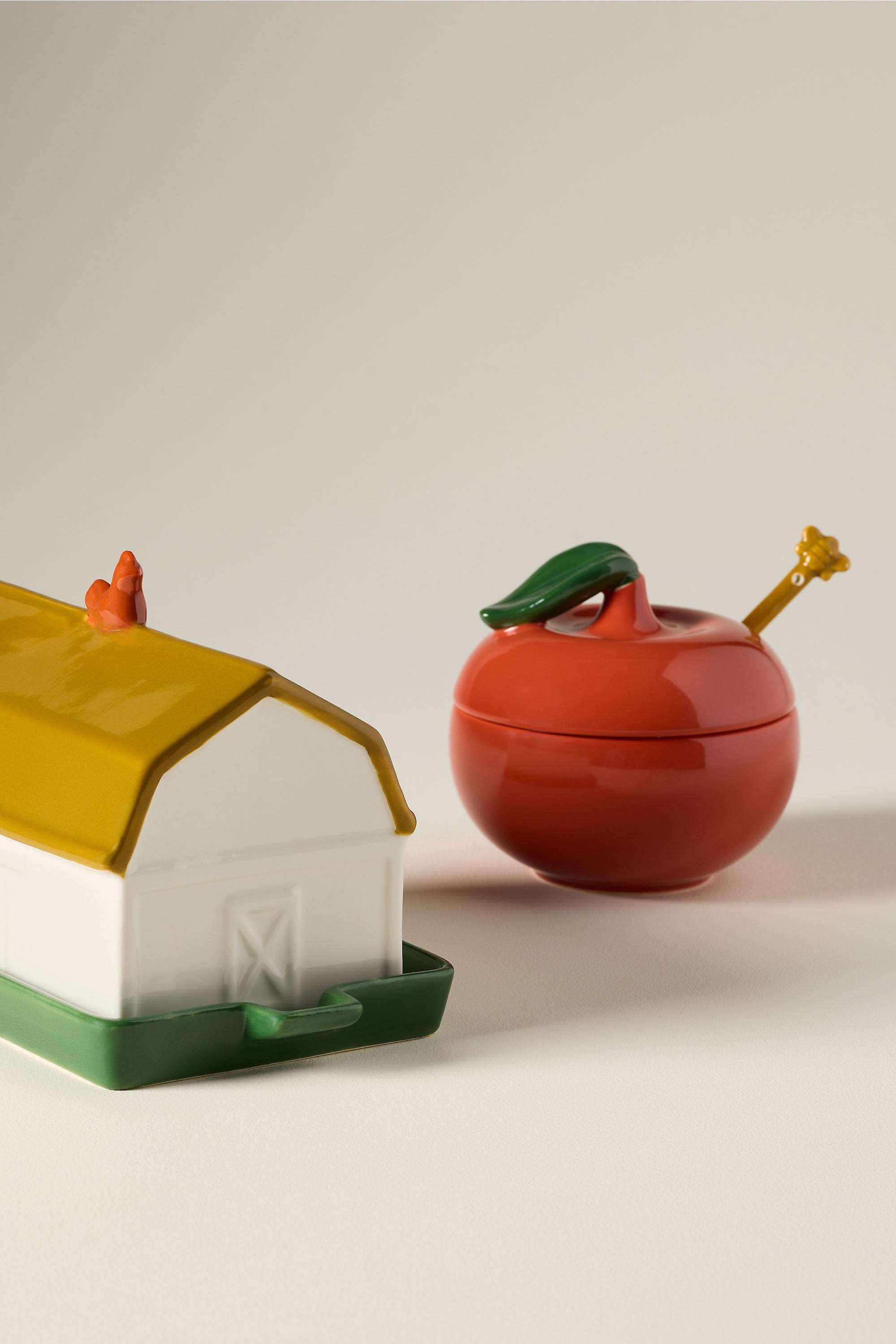 Molly Yeh Stoneware Barn Butter Dish, Multicolour, Yellow, medium