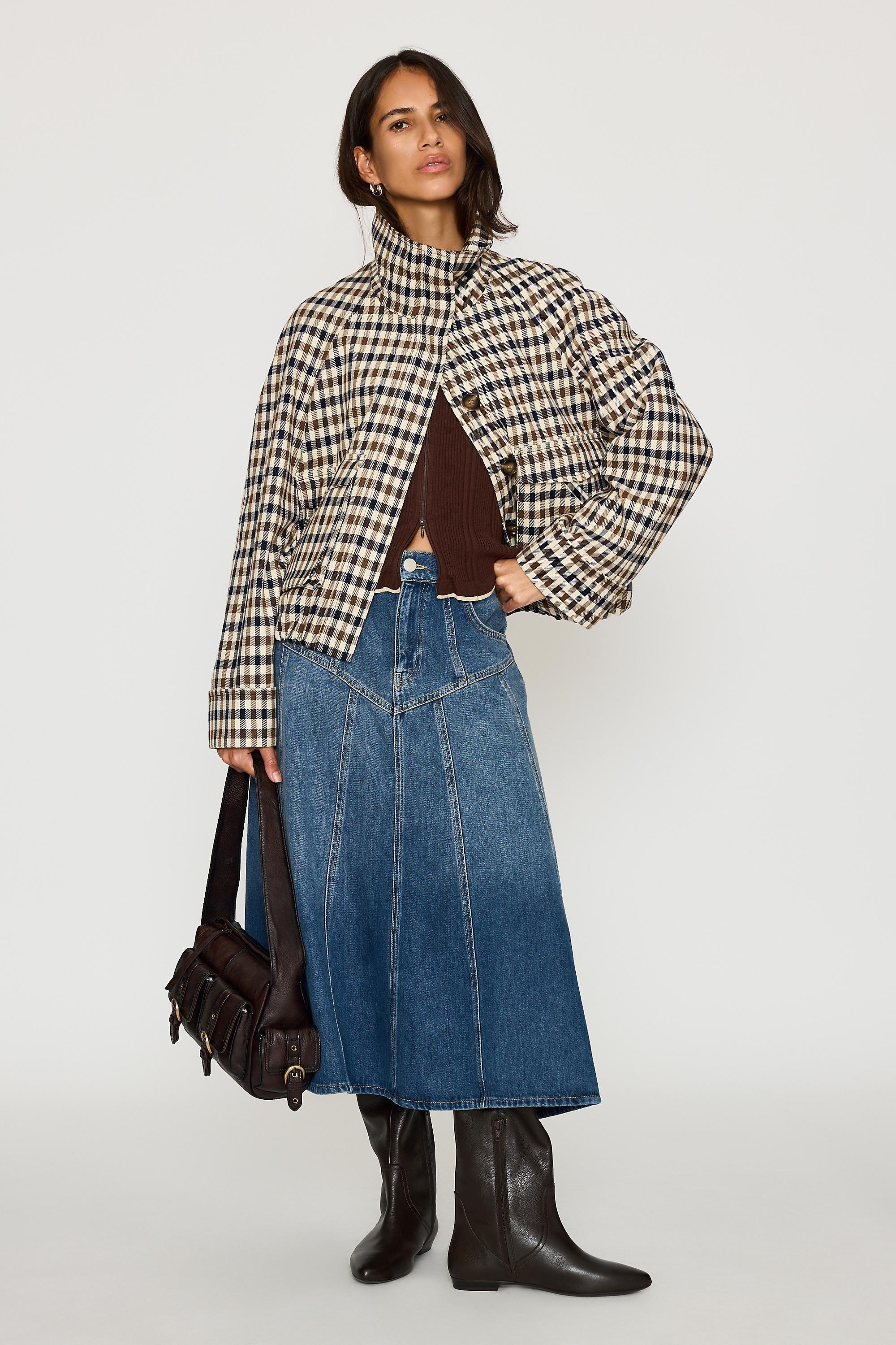 By Anthropologie Check Cropped Trench Coat, Beige, Beige, medium