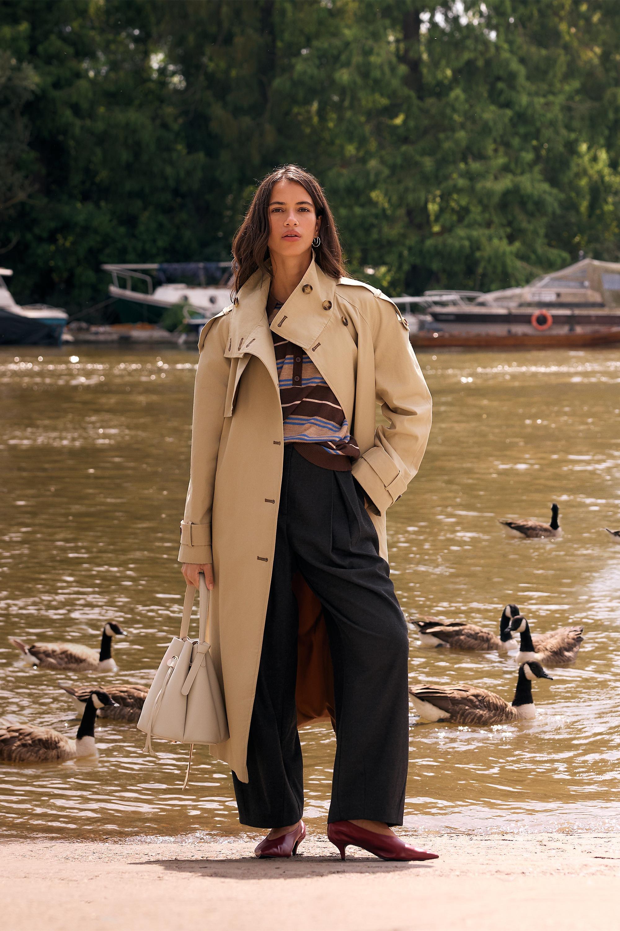 By Anthropologie Lottie Maxi Trench Coat, Beige, Beige, medium