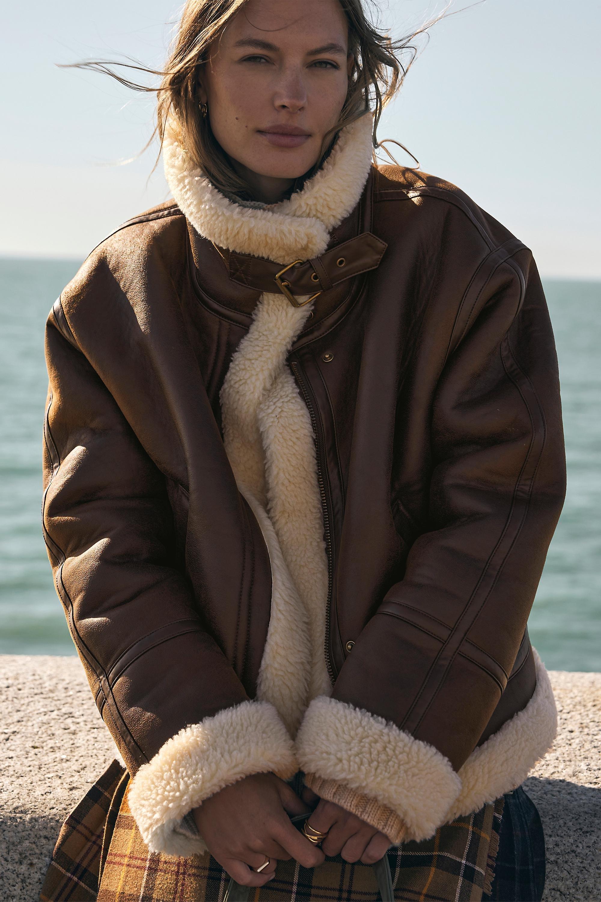 By Anthropologie Brown Aviator Jacket, Brown, medium