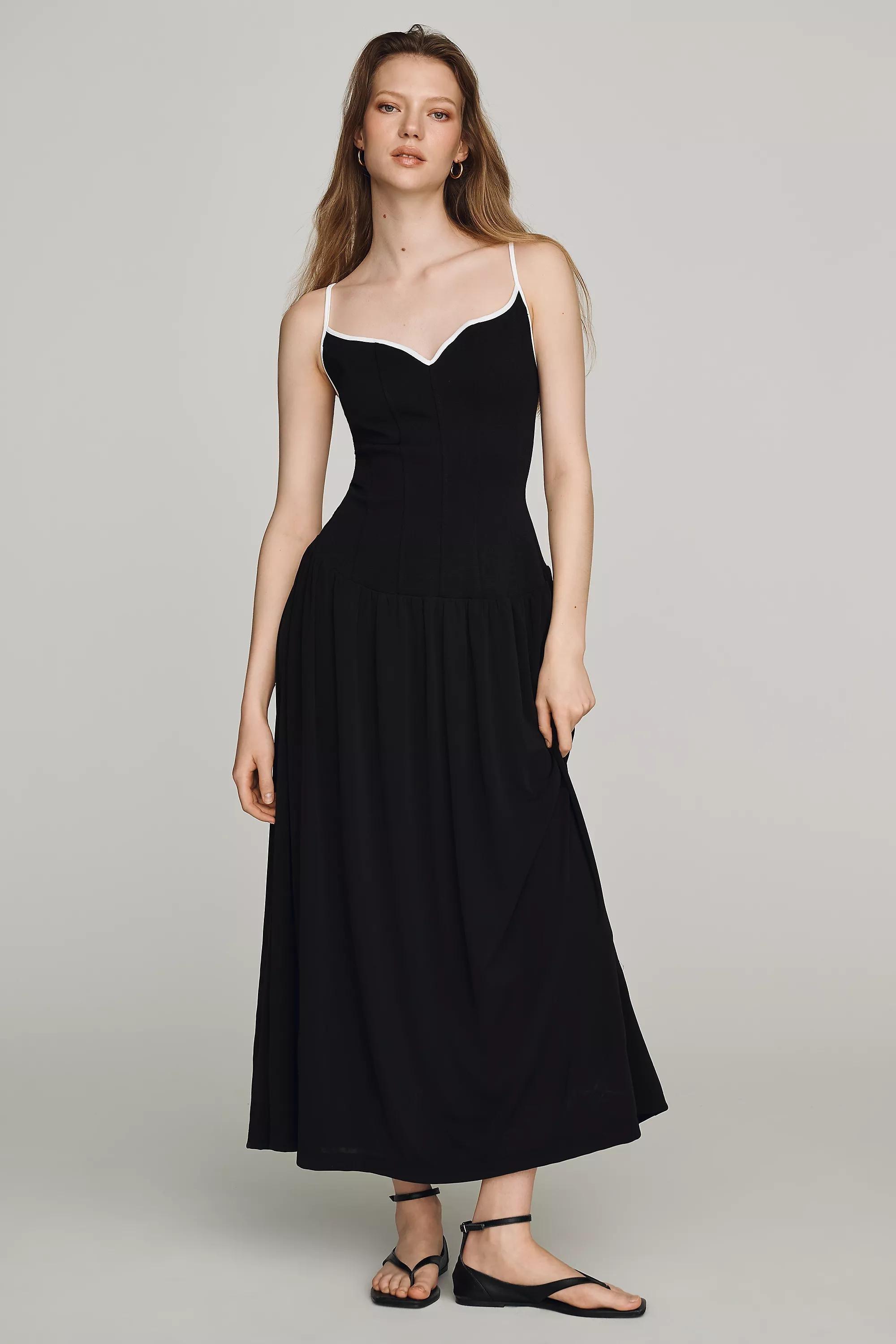 By Anthropologie Drop-Waist Midi Dress, Black, large image number 0