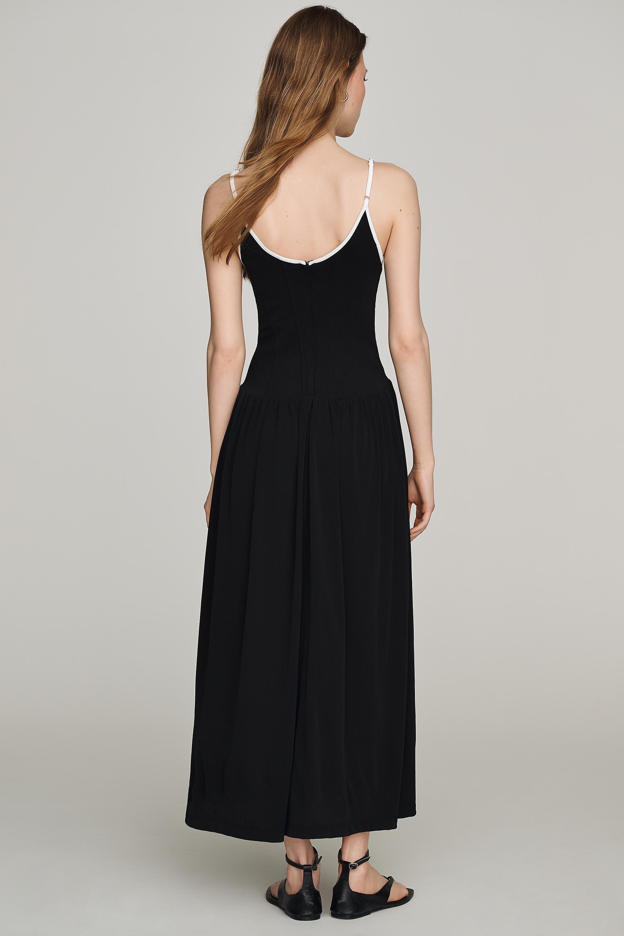 By Anthropologie Drop-Waist Midi Dress, Black, medium