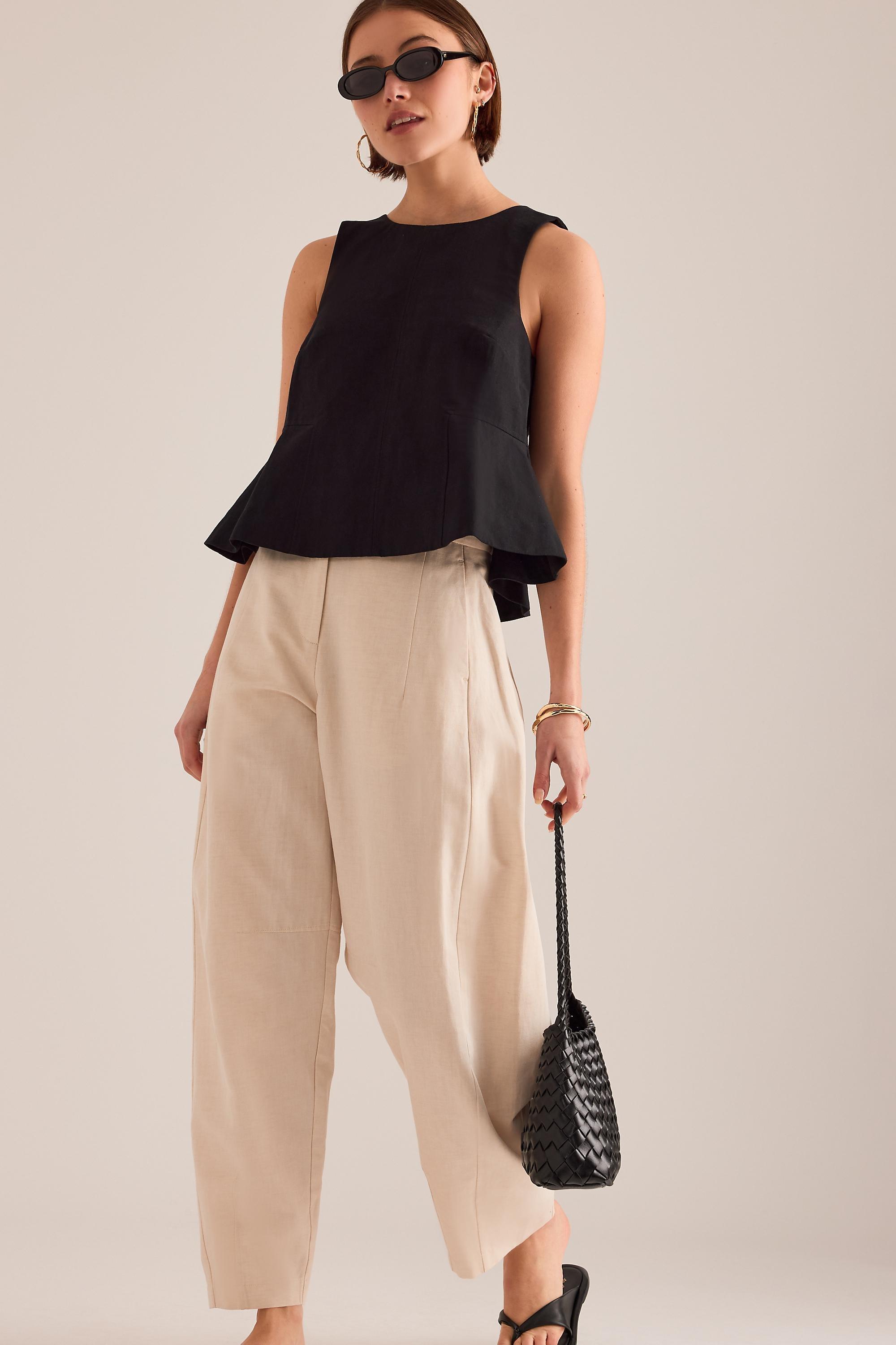 By Anthropologie Linen-Blend Swing Top, Black, Black, large image number 0