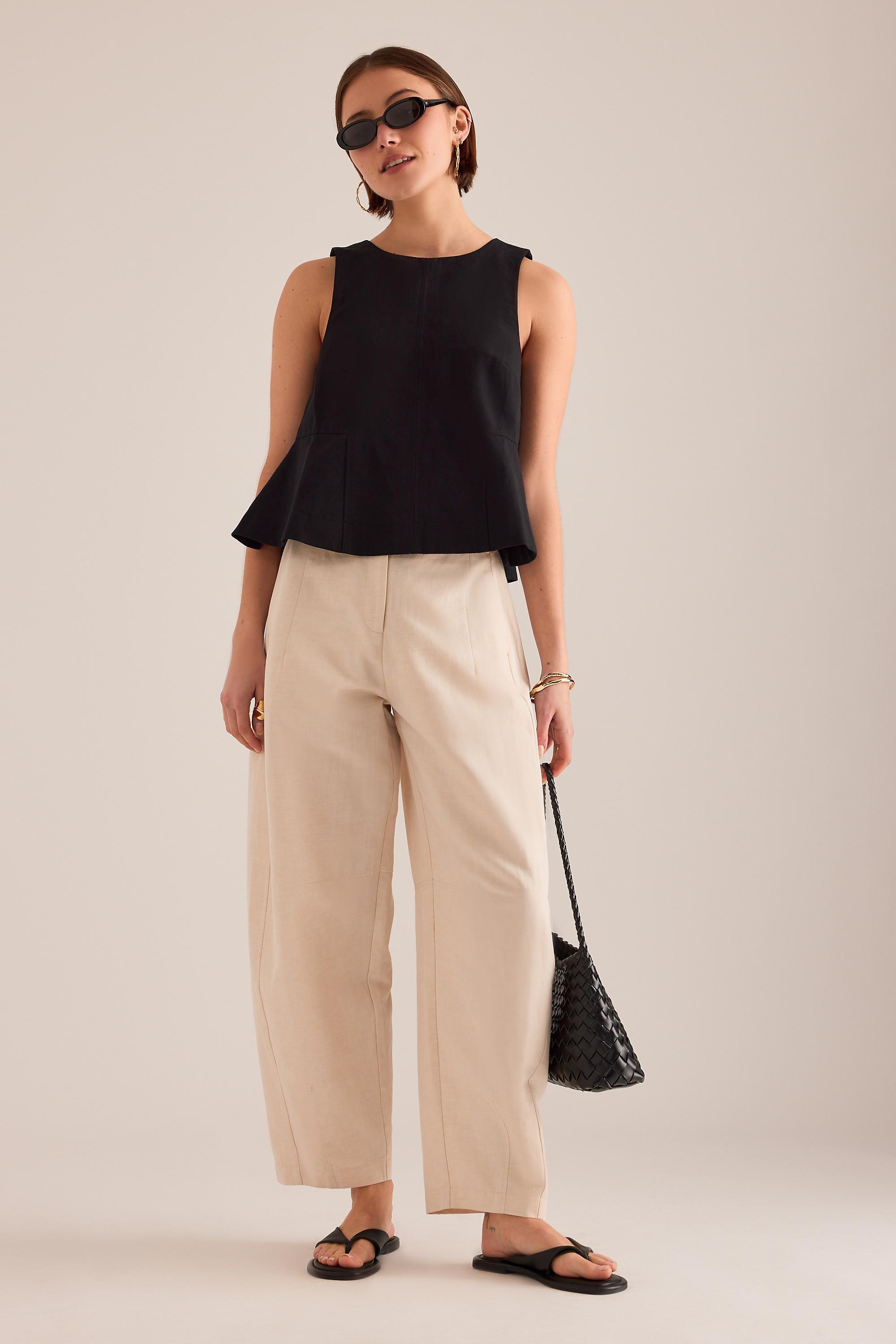 By Anthropologie Linen-Blend Swing Top, Black, Black, large image number 2