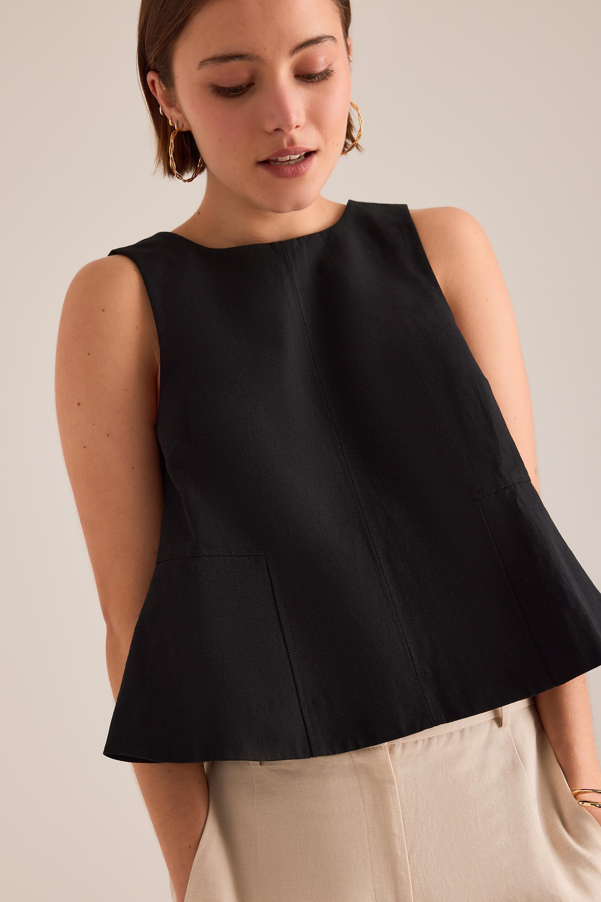 By Anthropologie Linen-Blend Swing Top, Black, Black, large image number 4