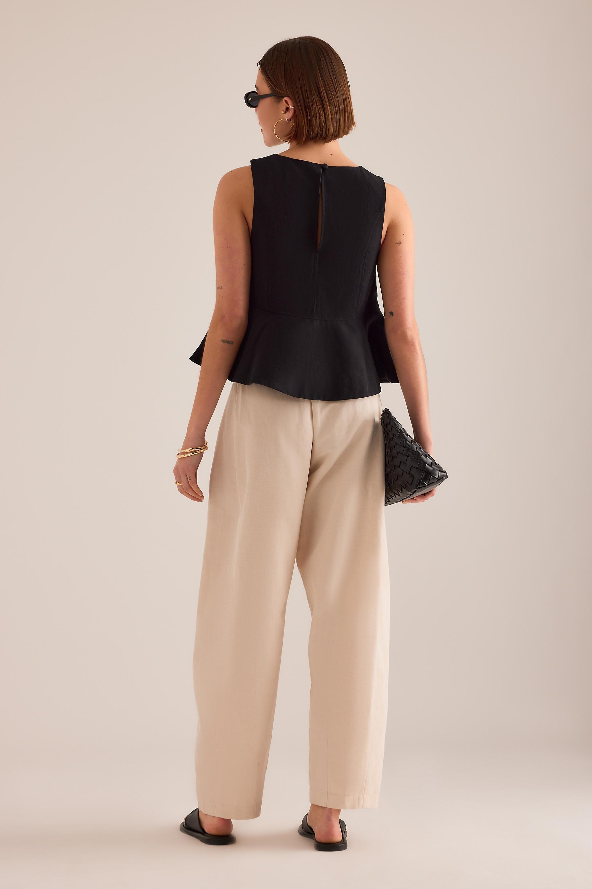 By Anthropologie Linen-Blend Swing Top, Black, Black, large image number 5