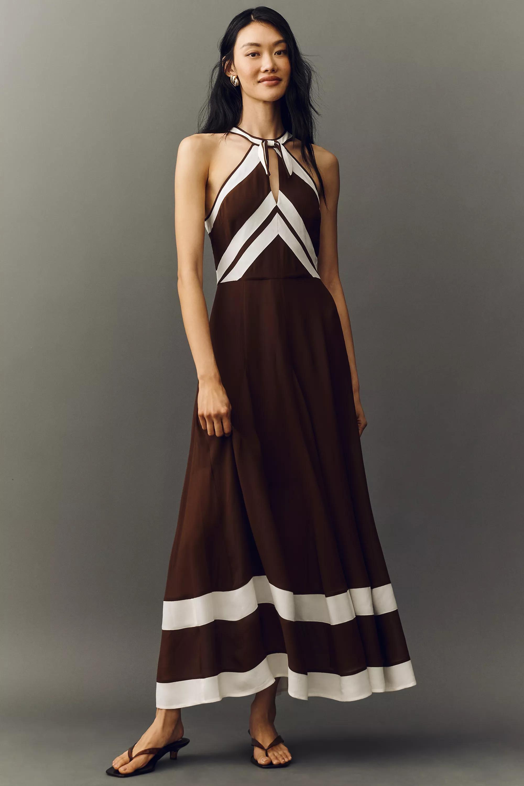 By Anthropologie Halter Maxi Dress, Brown, large image number 0