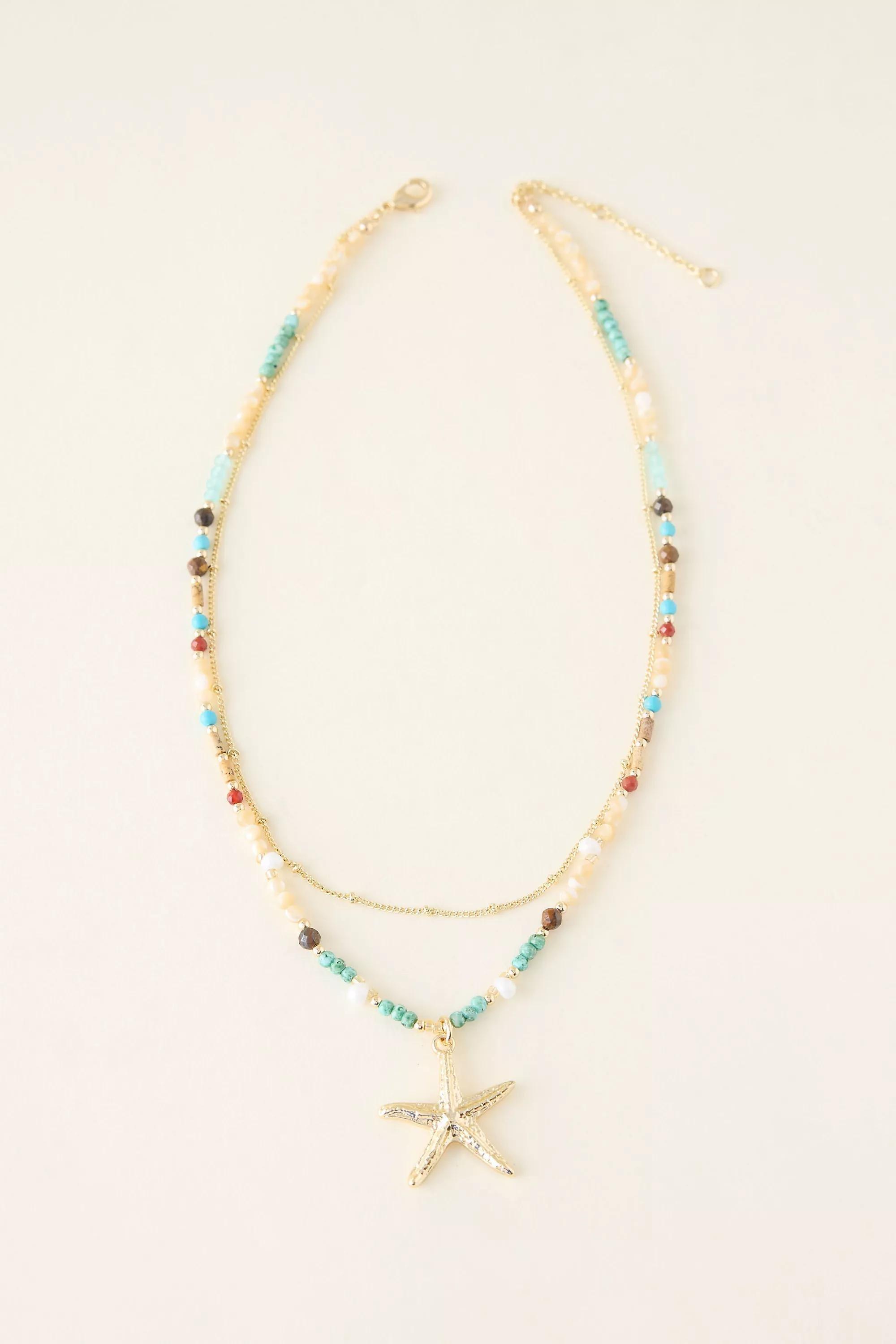 Blue Beaded Starfish Pendant Necklace, A501_0040, medium