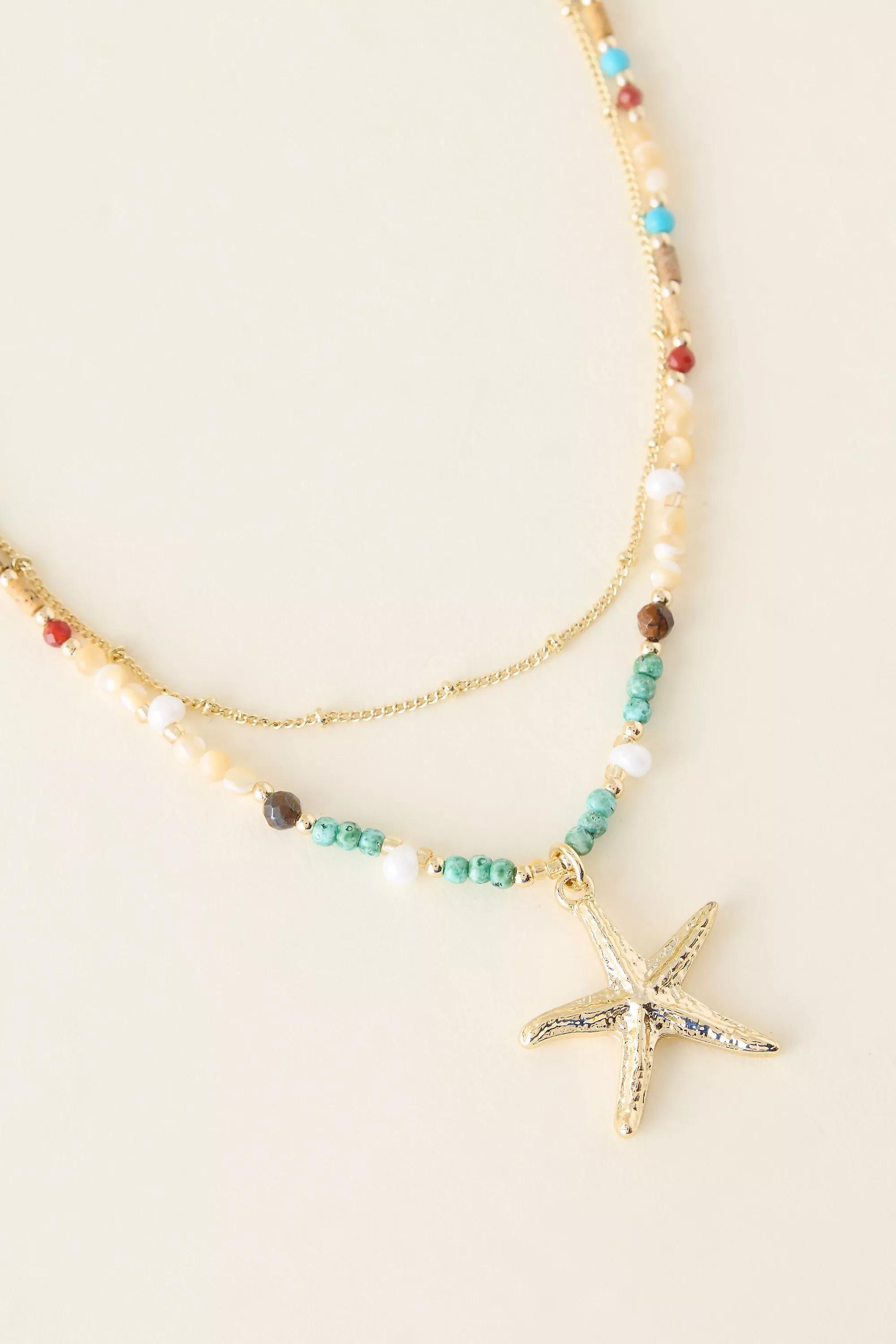 Blue Beaded Starfish Pendant Necklace, A501_0040, large image number 1