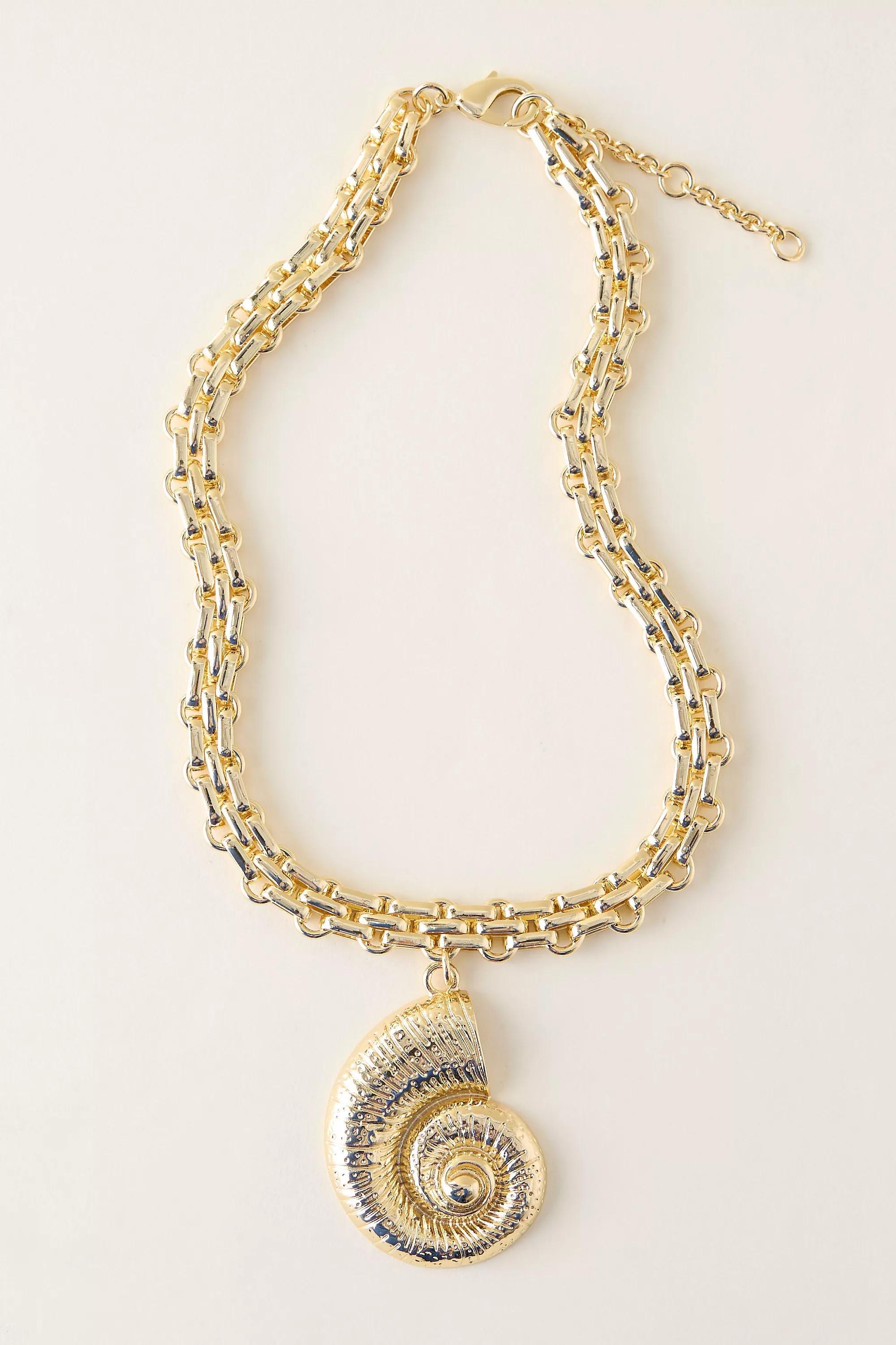 Chunky Spiral Shell Pendant Necklace Gold, A501_0070, medium