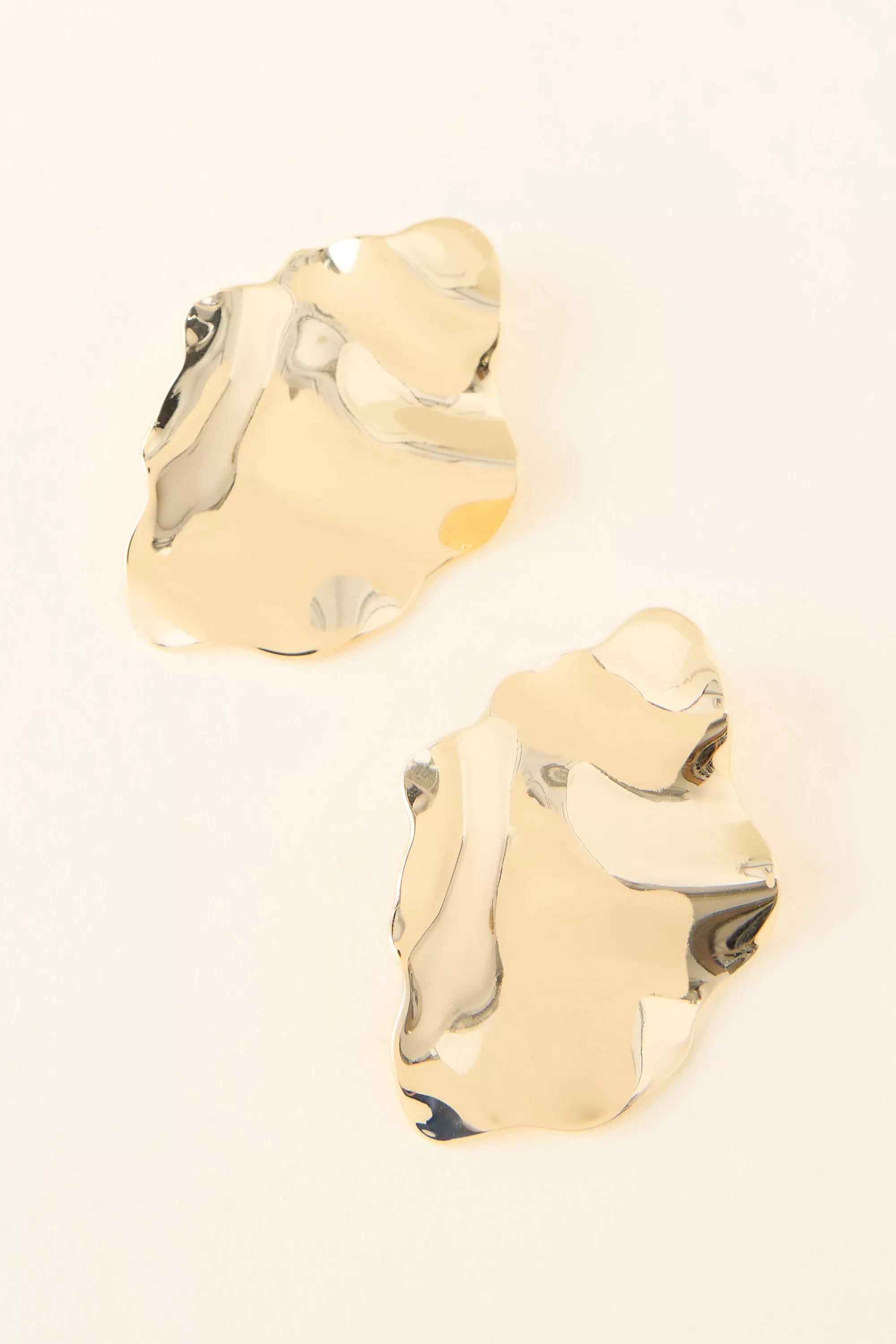Oversized Hammered Metal Earrings, Gold, A501_0070, large image number 2
