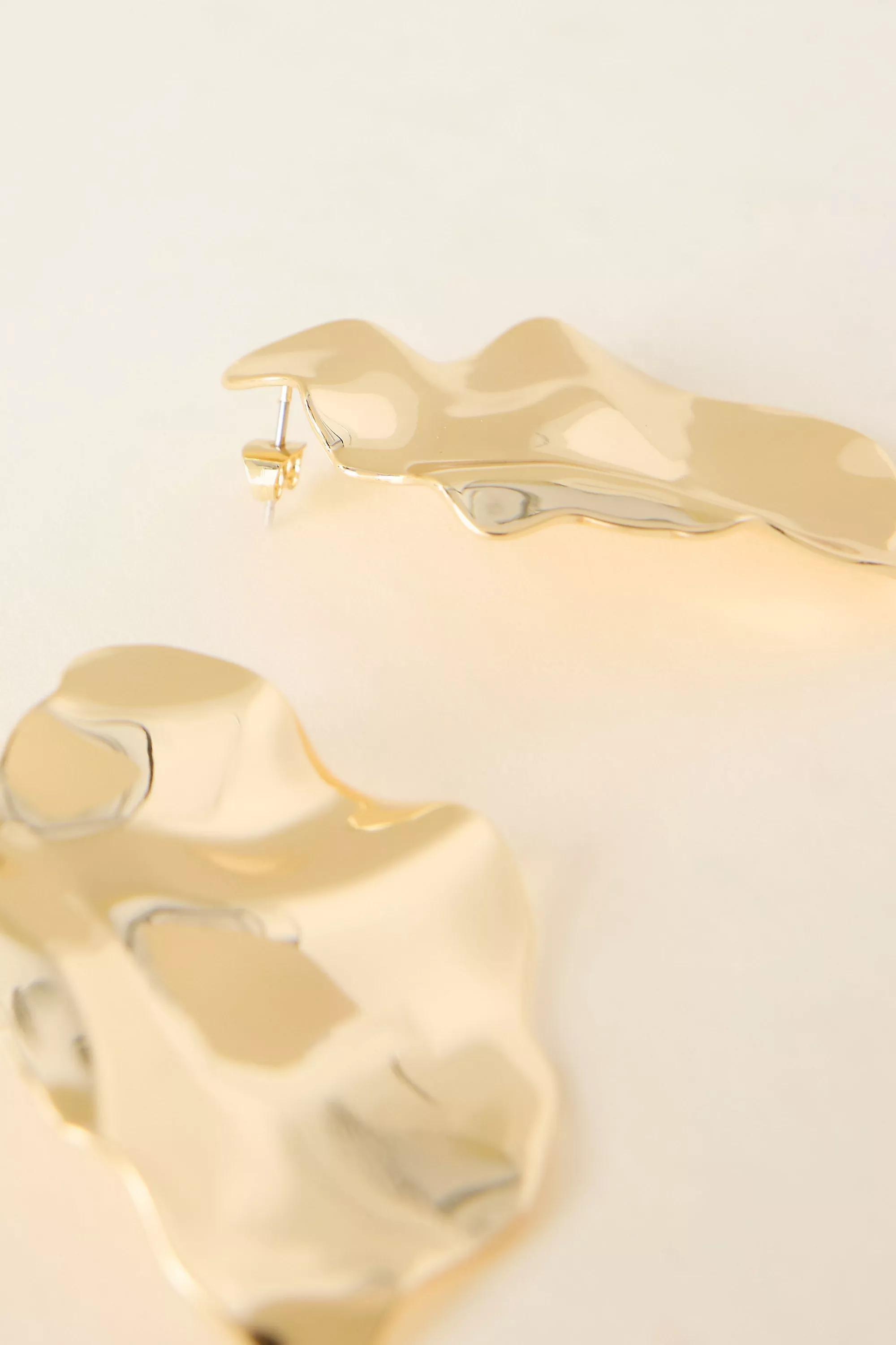 Oversized Hammered Metal Earrings, Gold, A501_0070, large image number 4