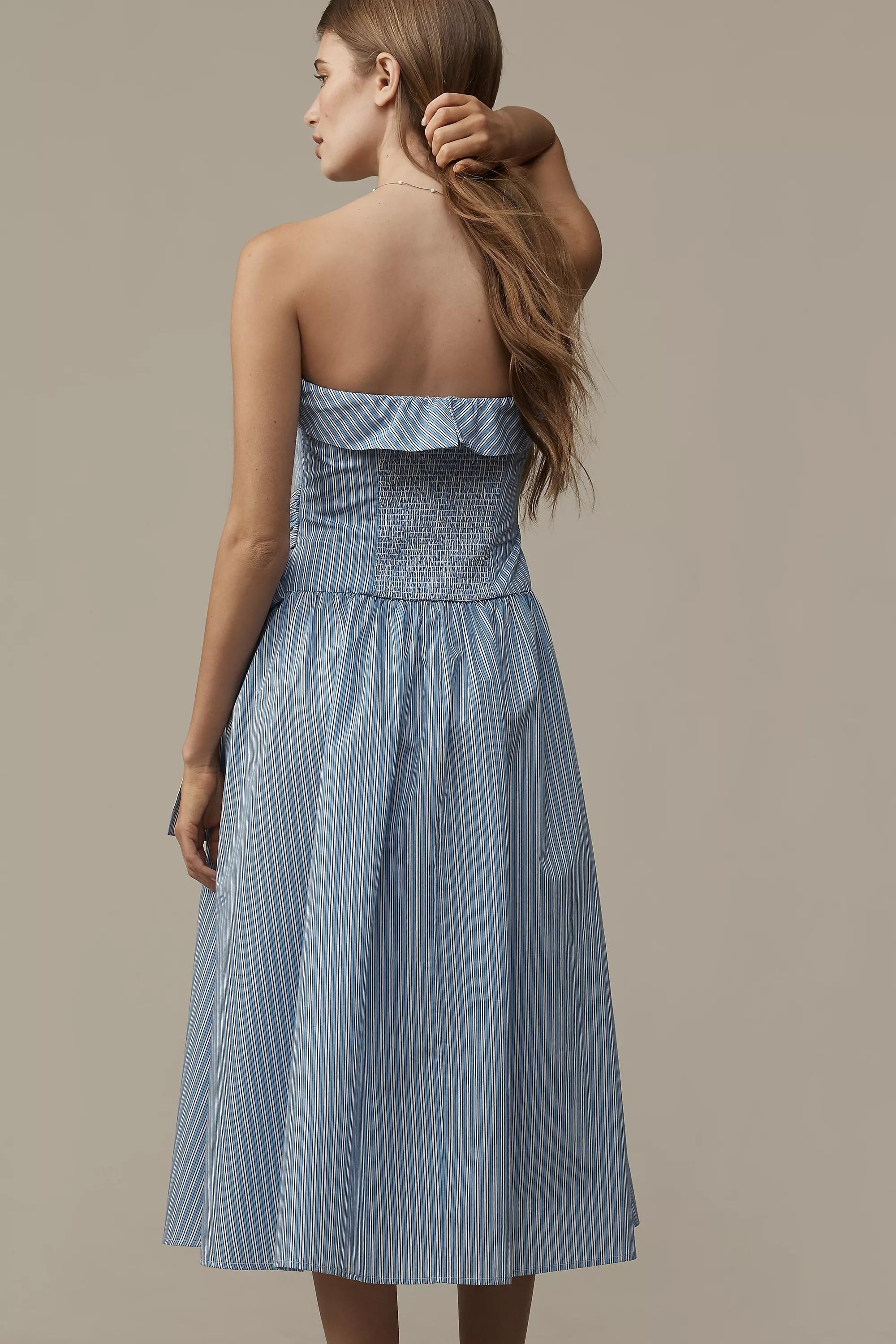 Mare Mare Strapless Shirting Midi Dress, Blue, A501_0546, large image number 2