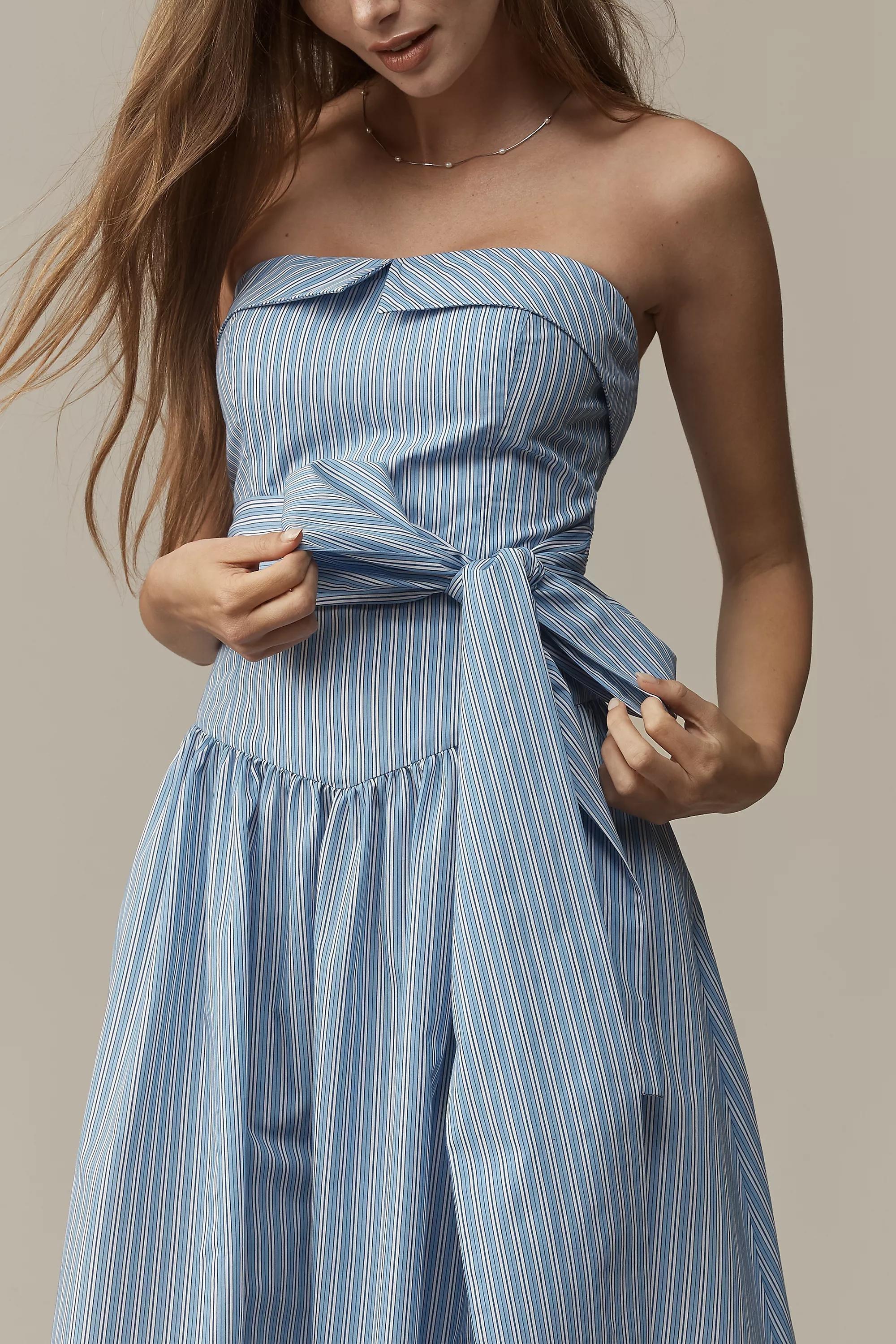 Mare Mare Strapless Shirting Midi Dress, Blue, A501_0546, large image number 3