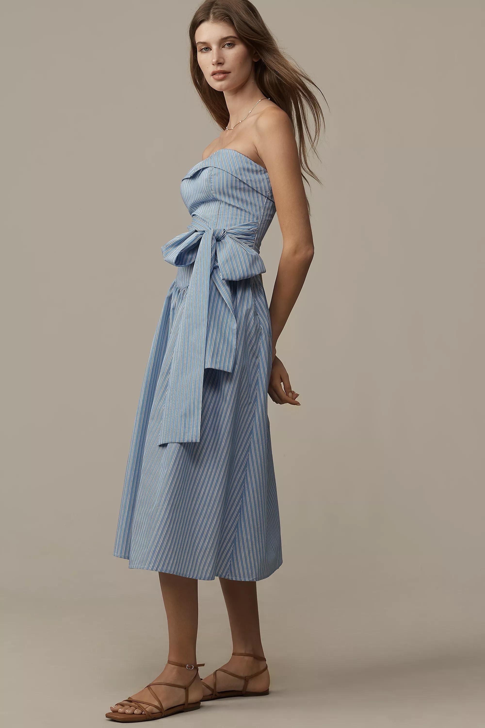 Mare Mare Strapless Shirting Midi Dress, Blue, A501_0546, large image number 4