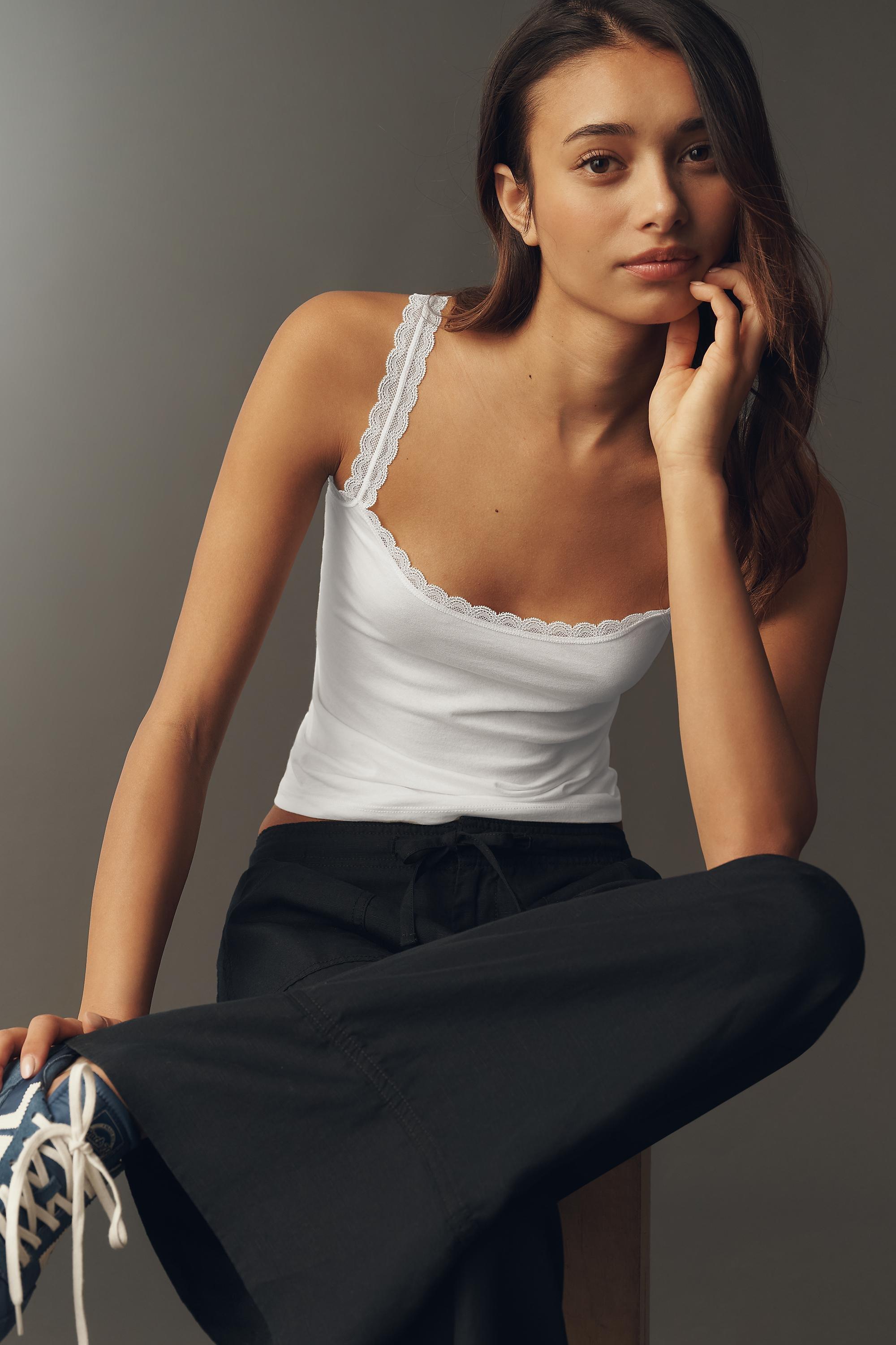 Lyrebird Lace-Trim Knit Tank Top, Cream, Cream, medium