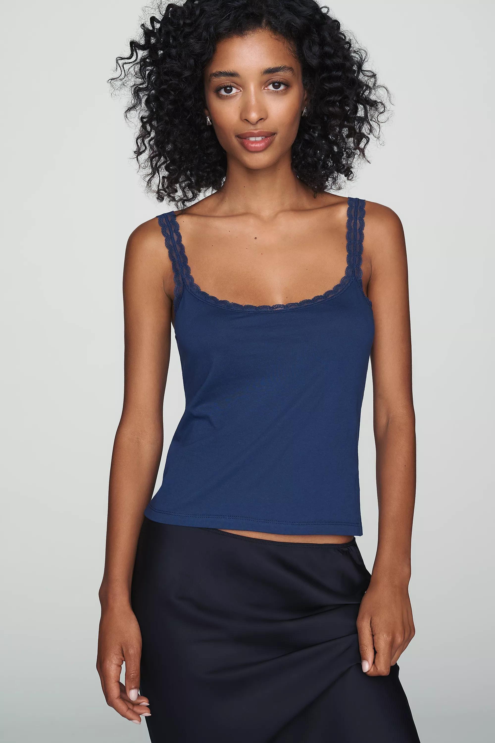 Lyrebird Lace-Trim Knit Cami, Blue, Navy, large image number 0