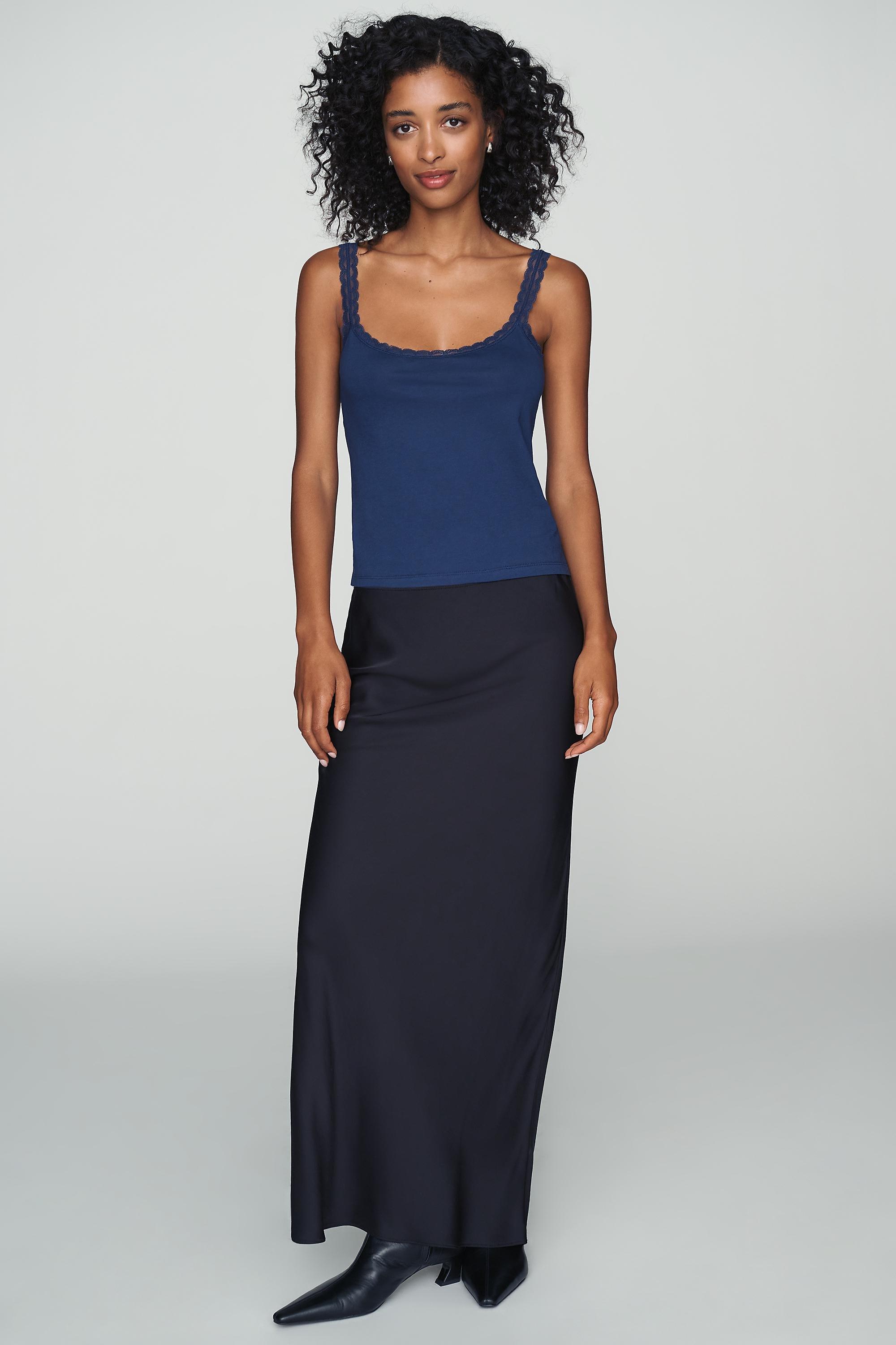 Lyrebird Lace-Trim Knit Cami, Blue, Navy, large image number 2