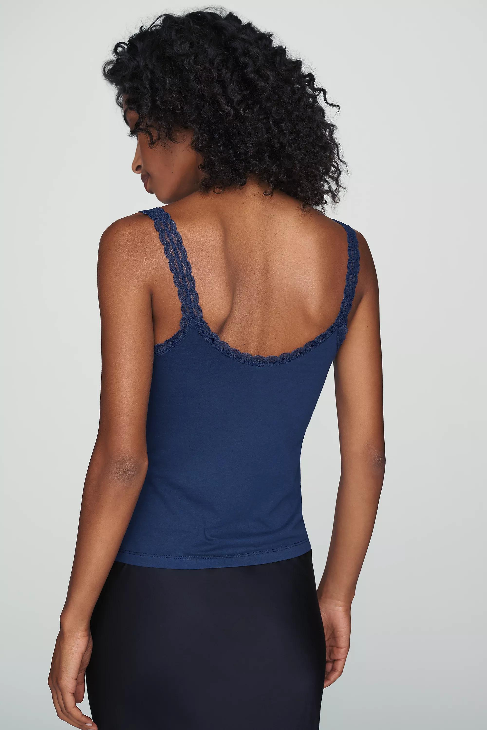 Lyrebird Lace-Trim Knit Cami, Blue, Navy, large image number 3