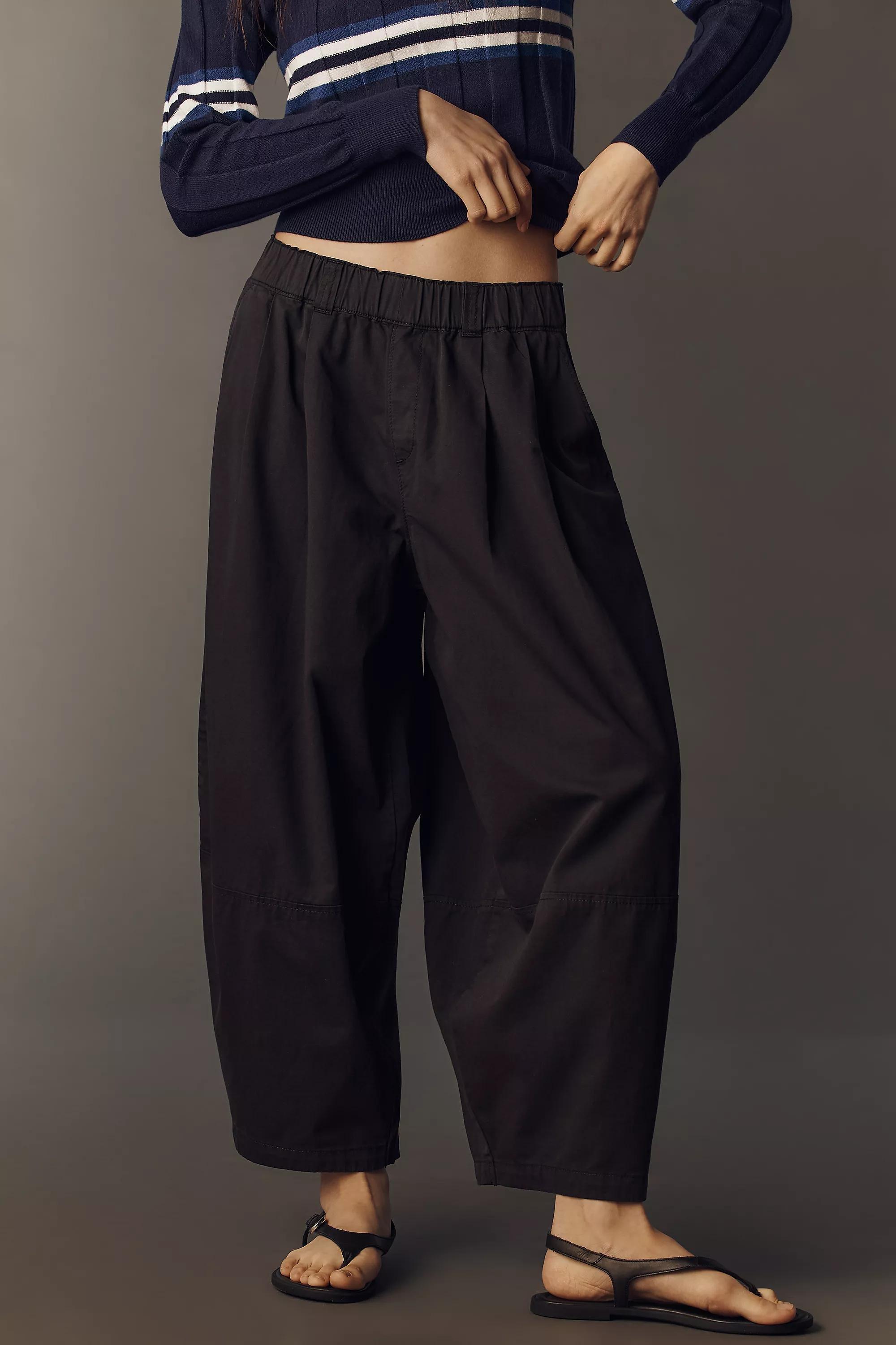 By Maeve Cotton-Linen Barrel Trousers, Black, Black, large image number 2