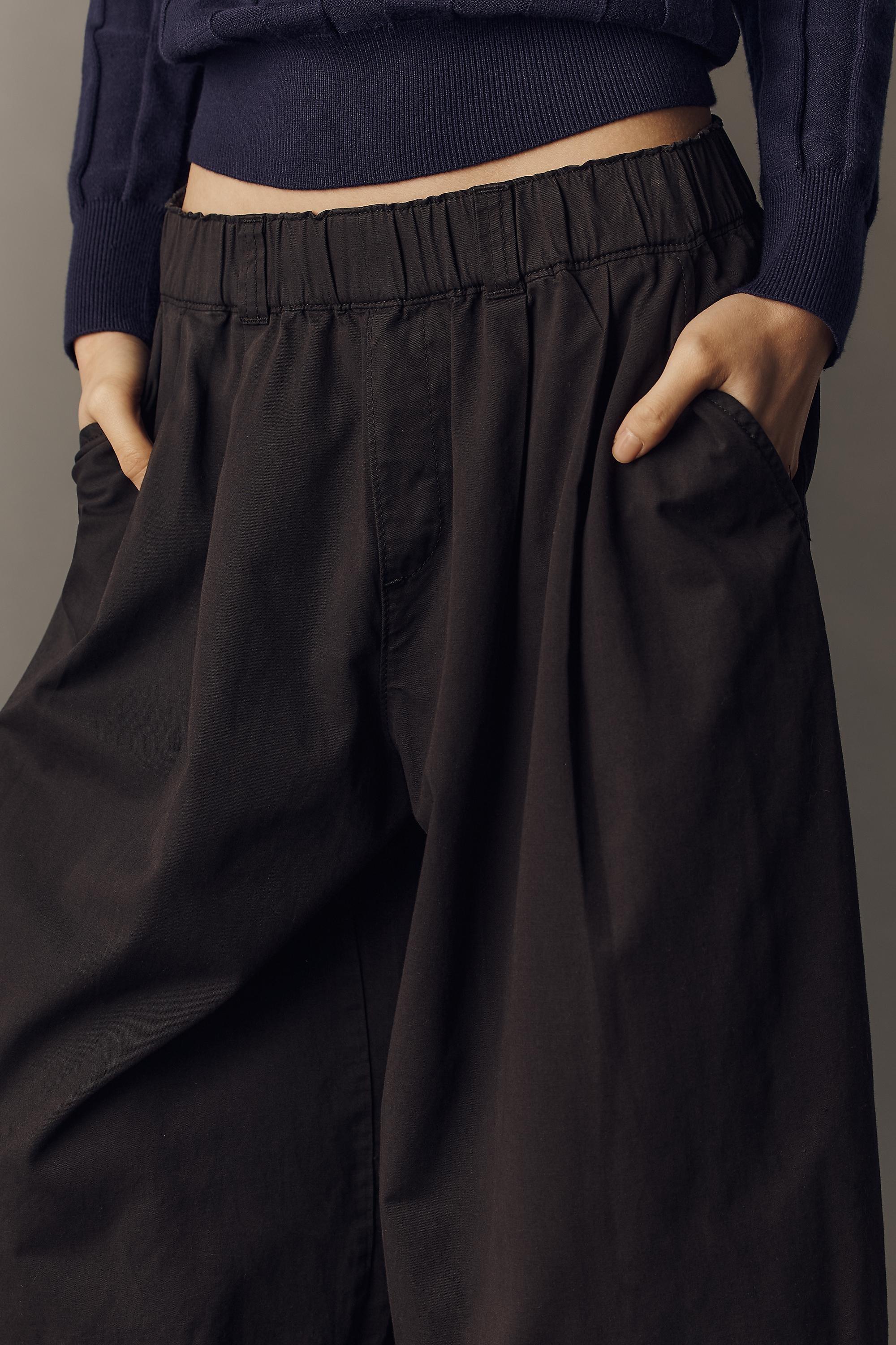 By Maeve Cotton-Linen Barrel Trousers, Black, Black, large image number 3