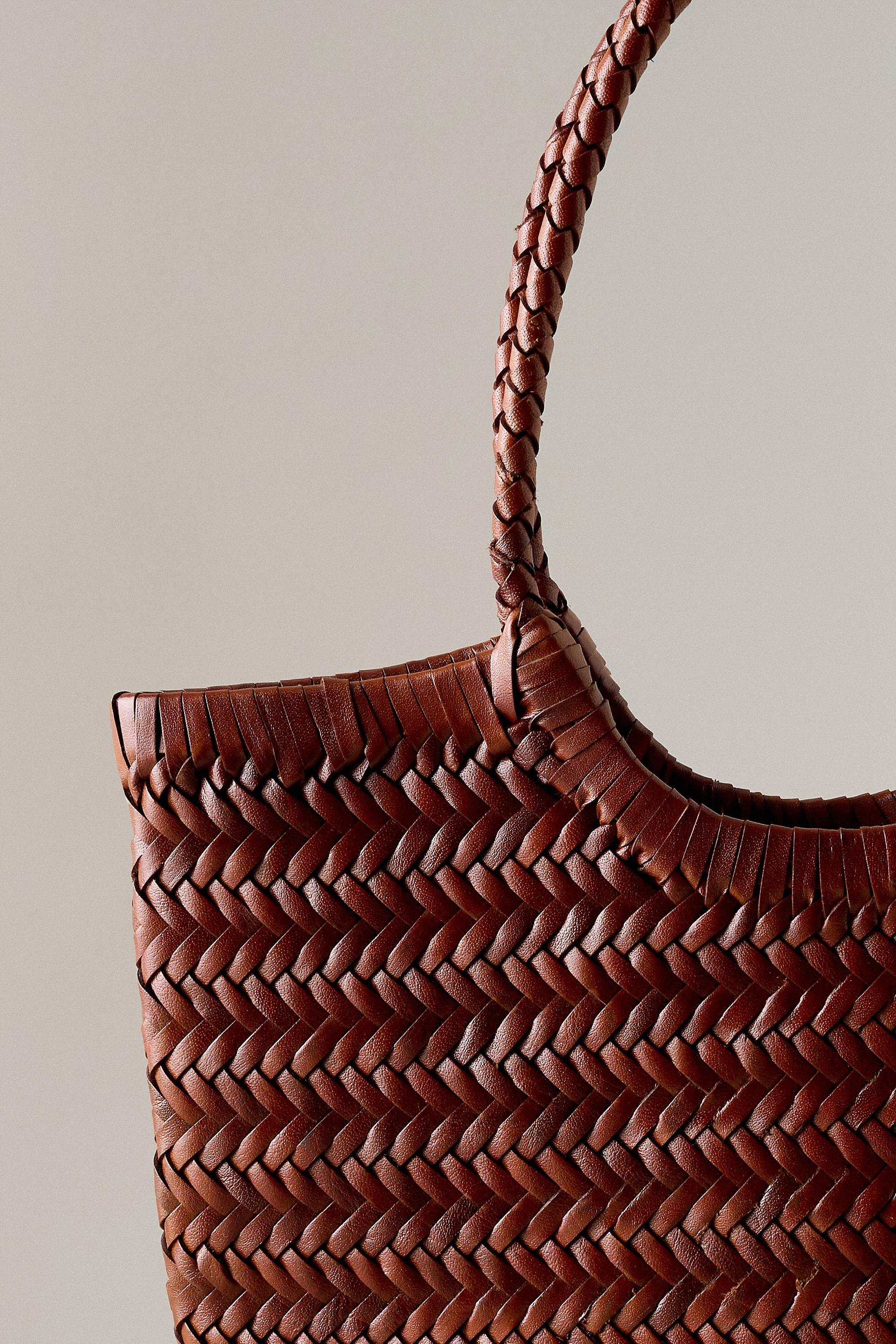 Mini Nola Woven Leather Bag, Brown, Brown, large image number 2