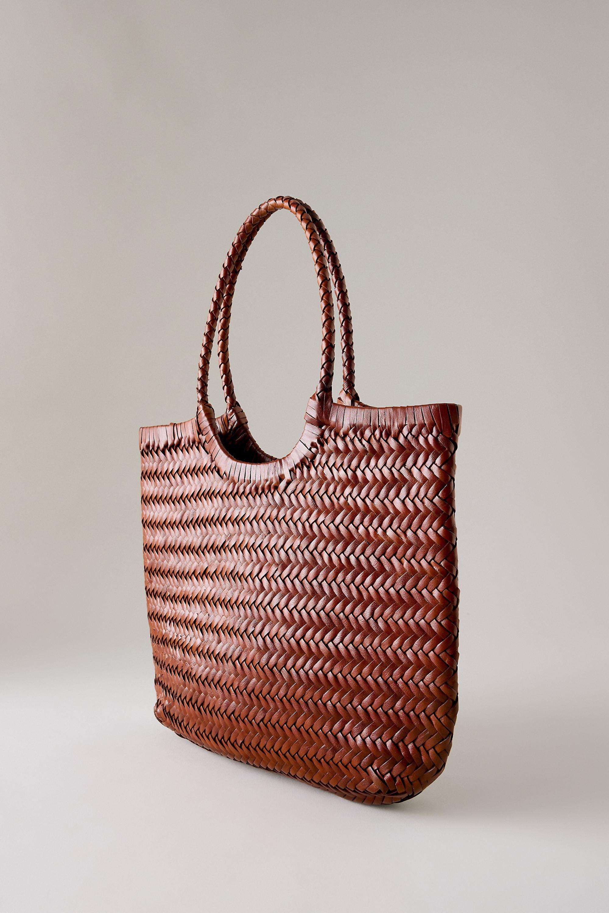 Mini Nola Woven Leather Bag, Brown, Brown, large image number 3