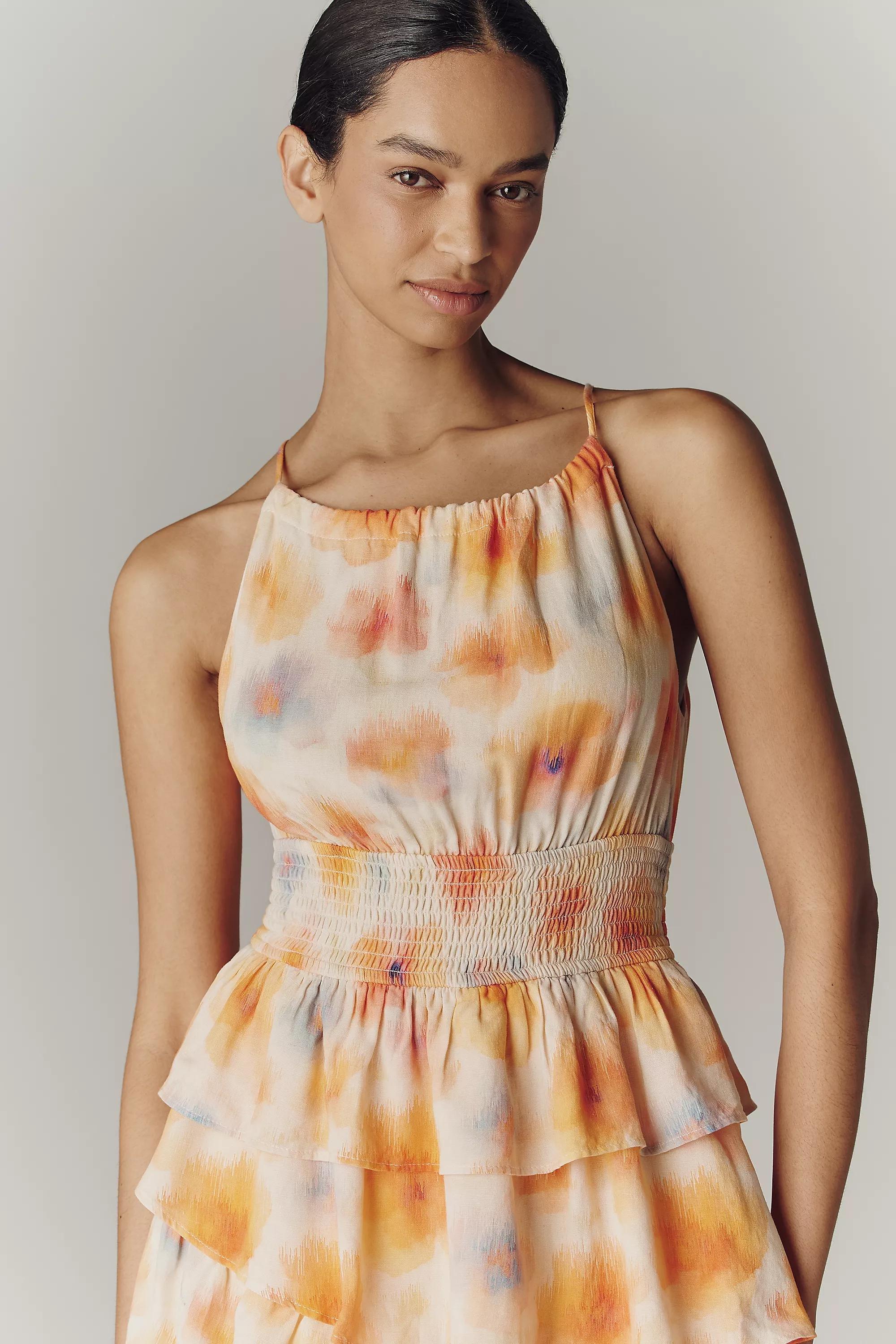 By Anthropologie Tiered Ruffle Halter Dress, Multicolour, medium