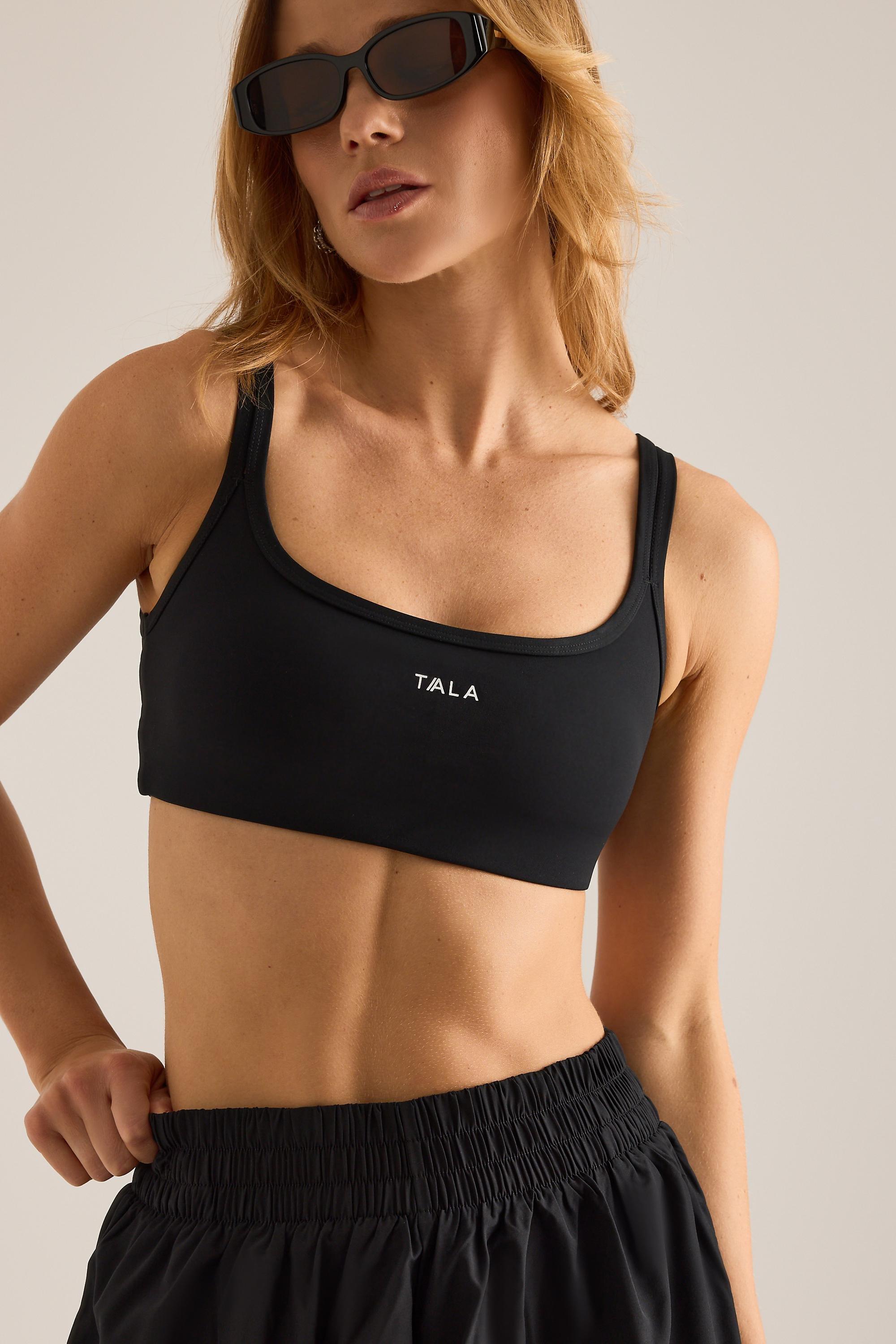 Tala Skinluxe Bandeau Cross Over Sports Bra, Black, Black, medium