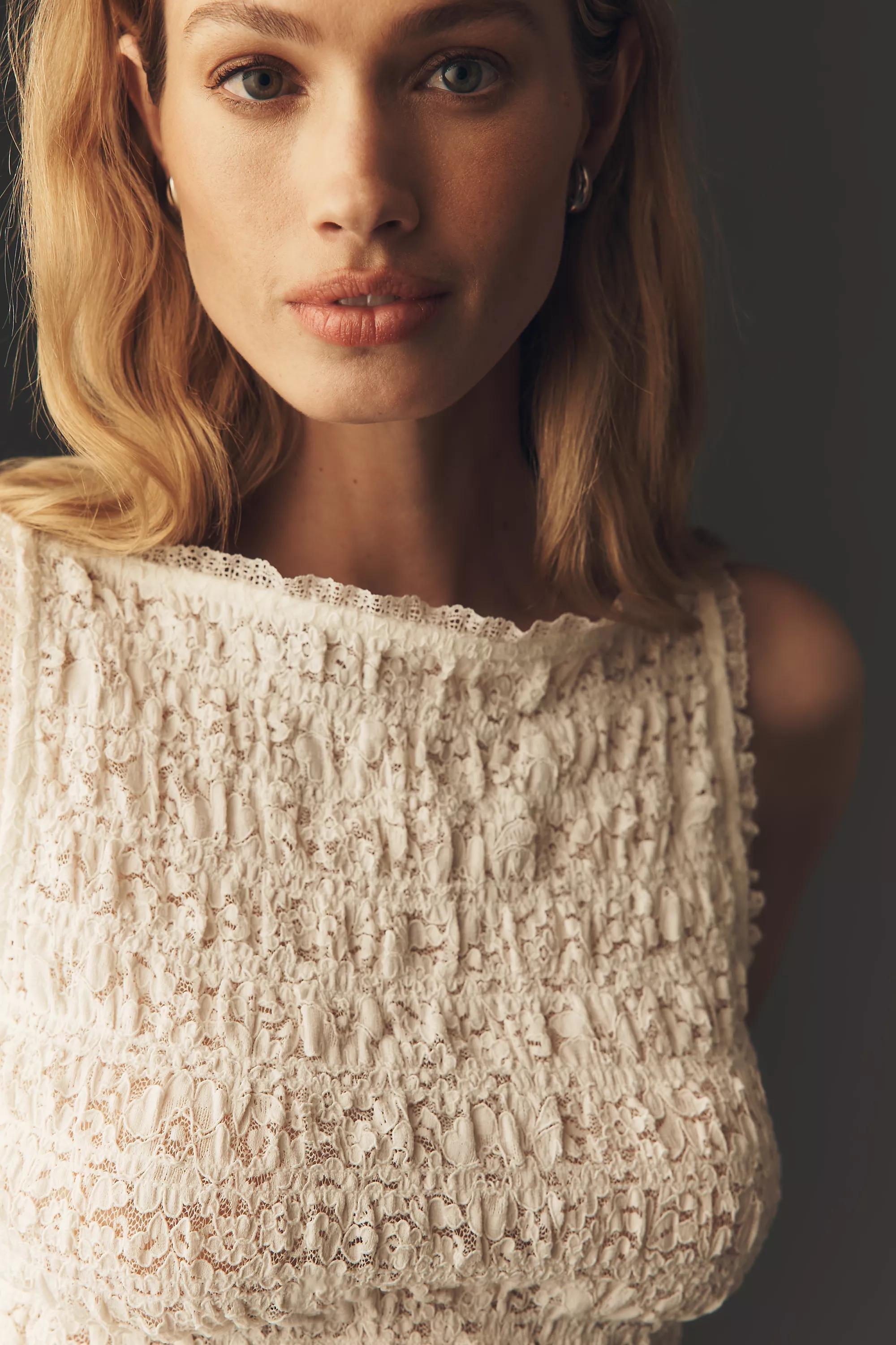 Maeve Shirred Tank Top, Cream, Cream, large image number 2