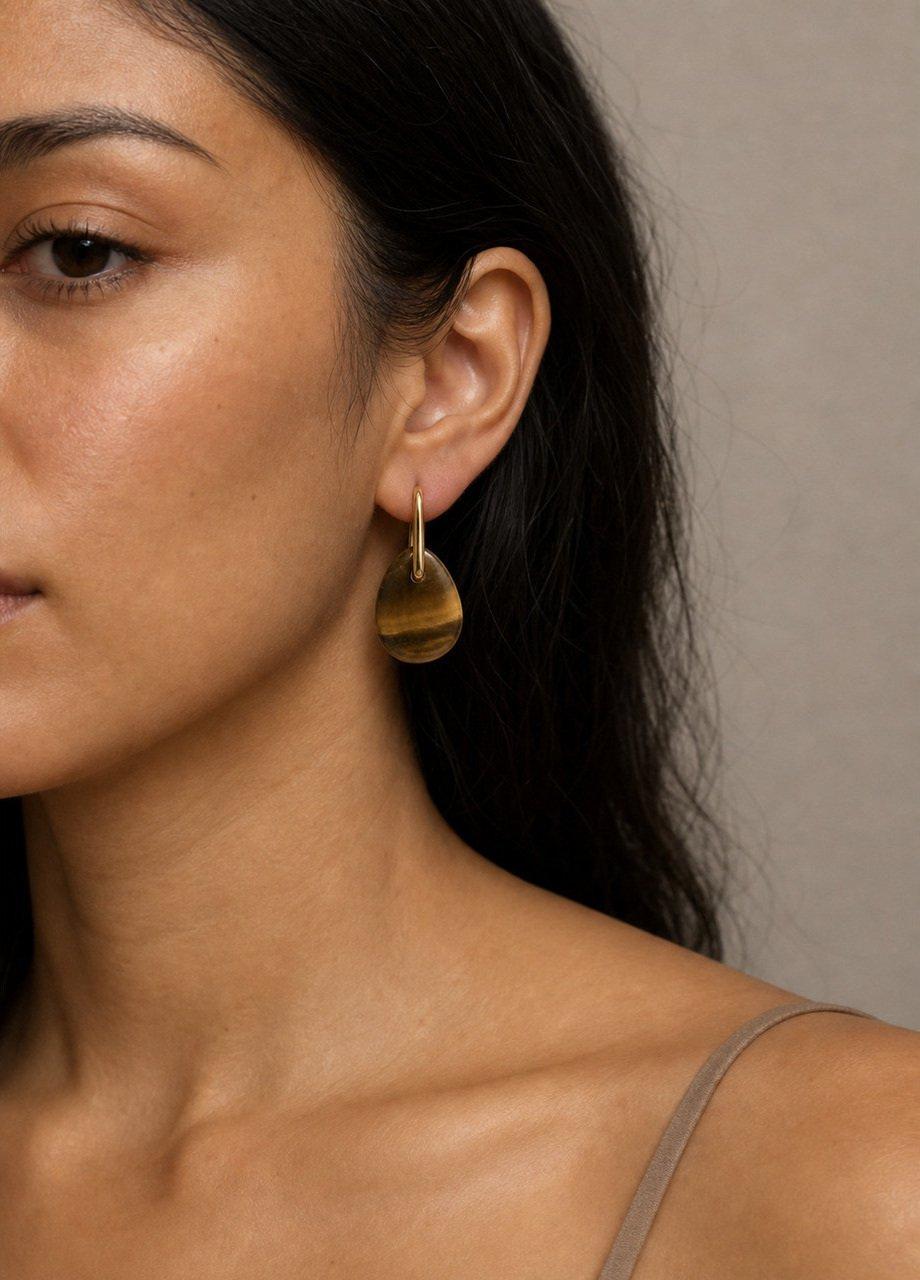 Stone Drop Earrings, Cream, Cream, large image number 0