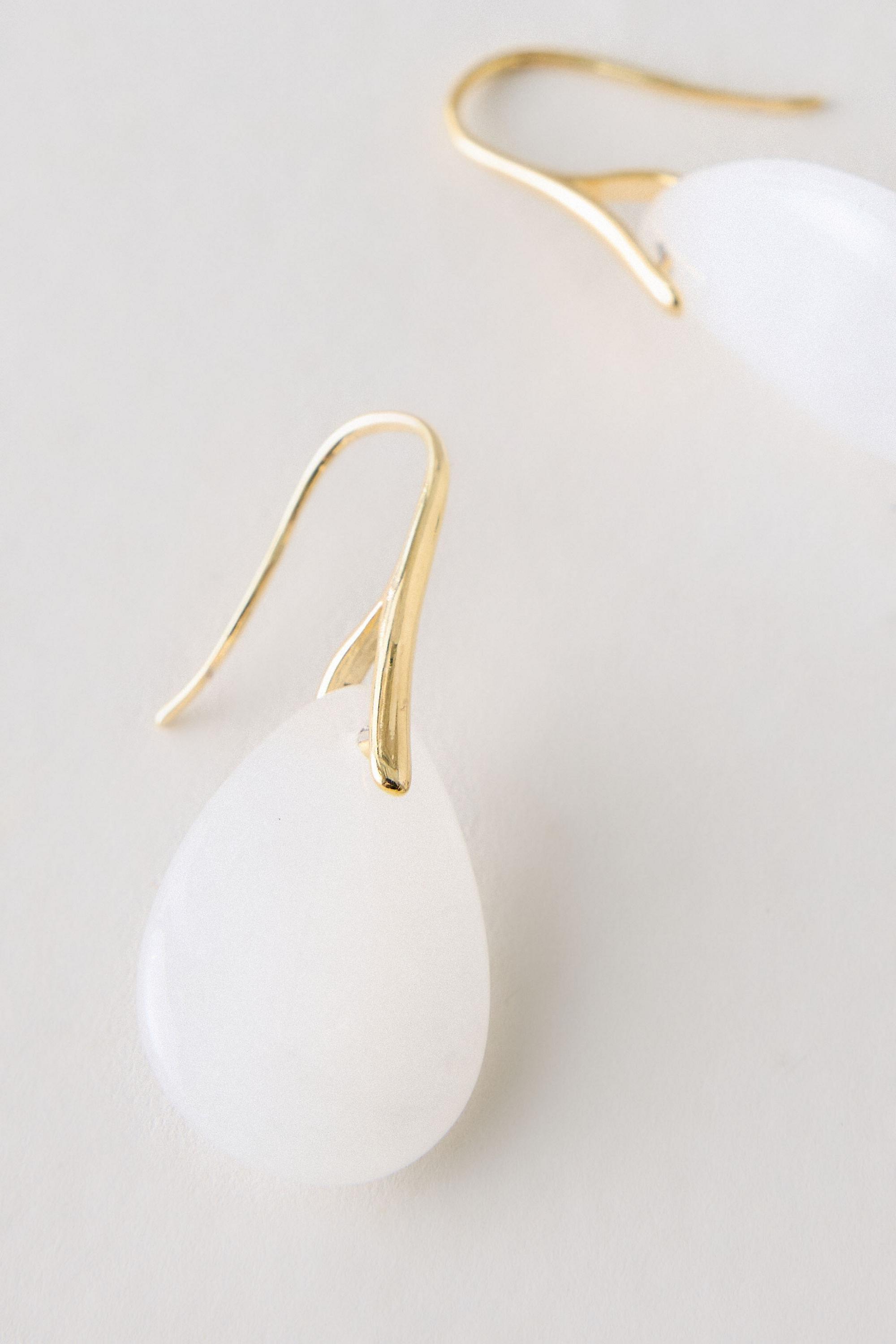 Stone Drop Earrings, Cream, Cream, large image number 3